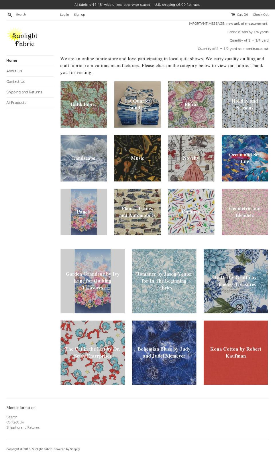 sunlightfabric.com shopify website screenshot
