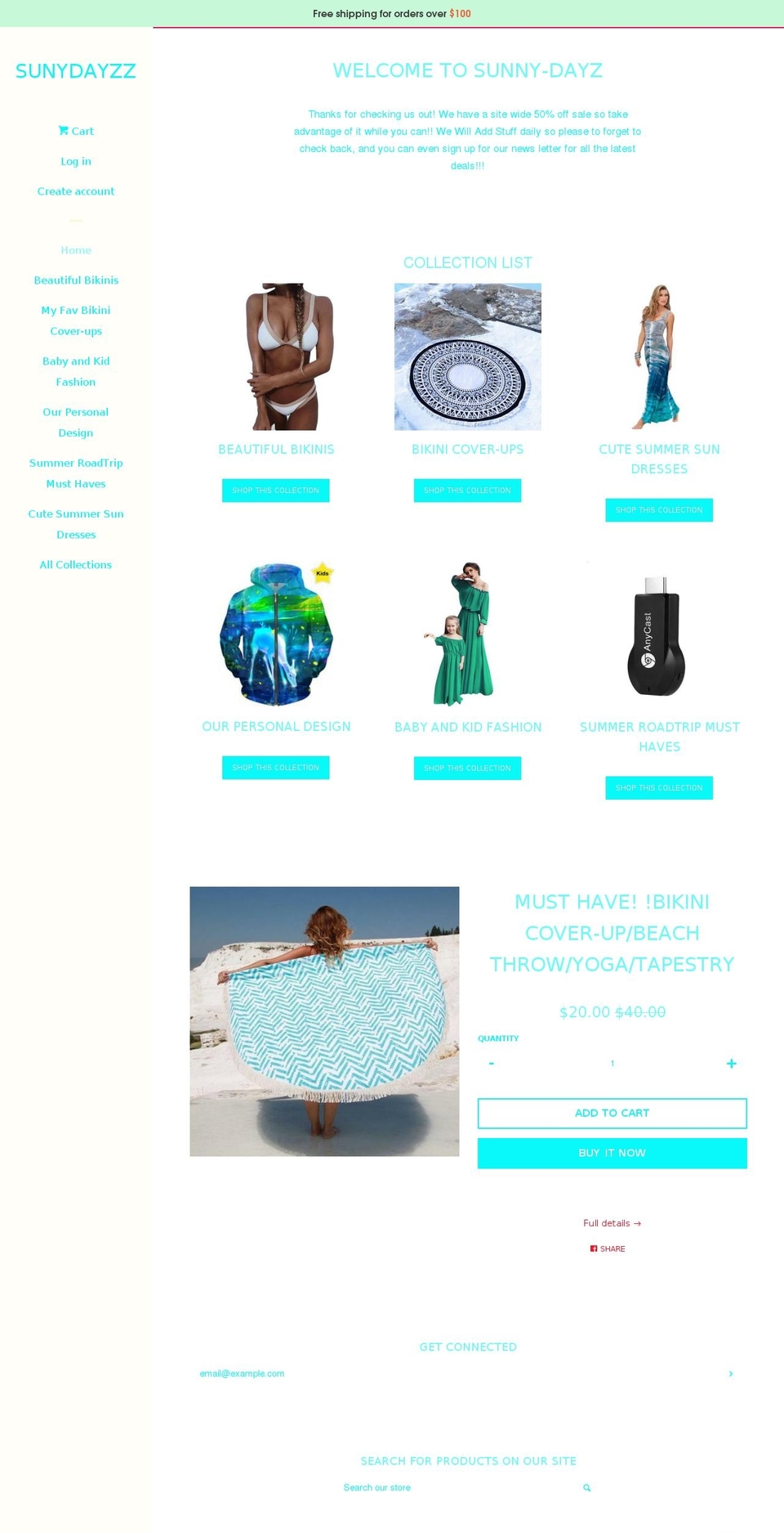 sunny-dayz.com — Shopify storefront screenshot