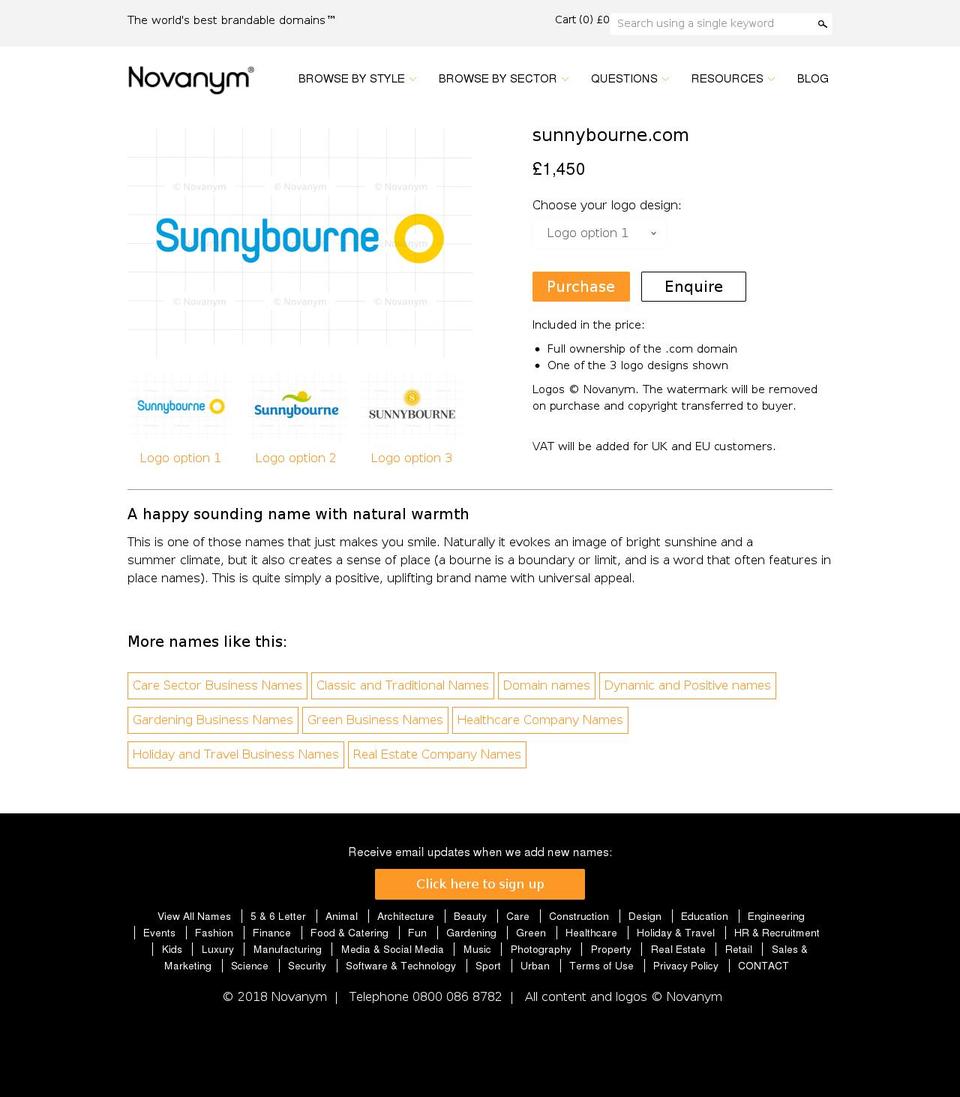 sunnybourne.com — Shopify storefront screenshot