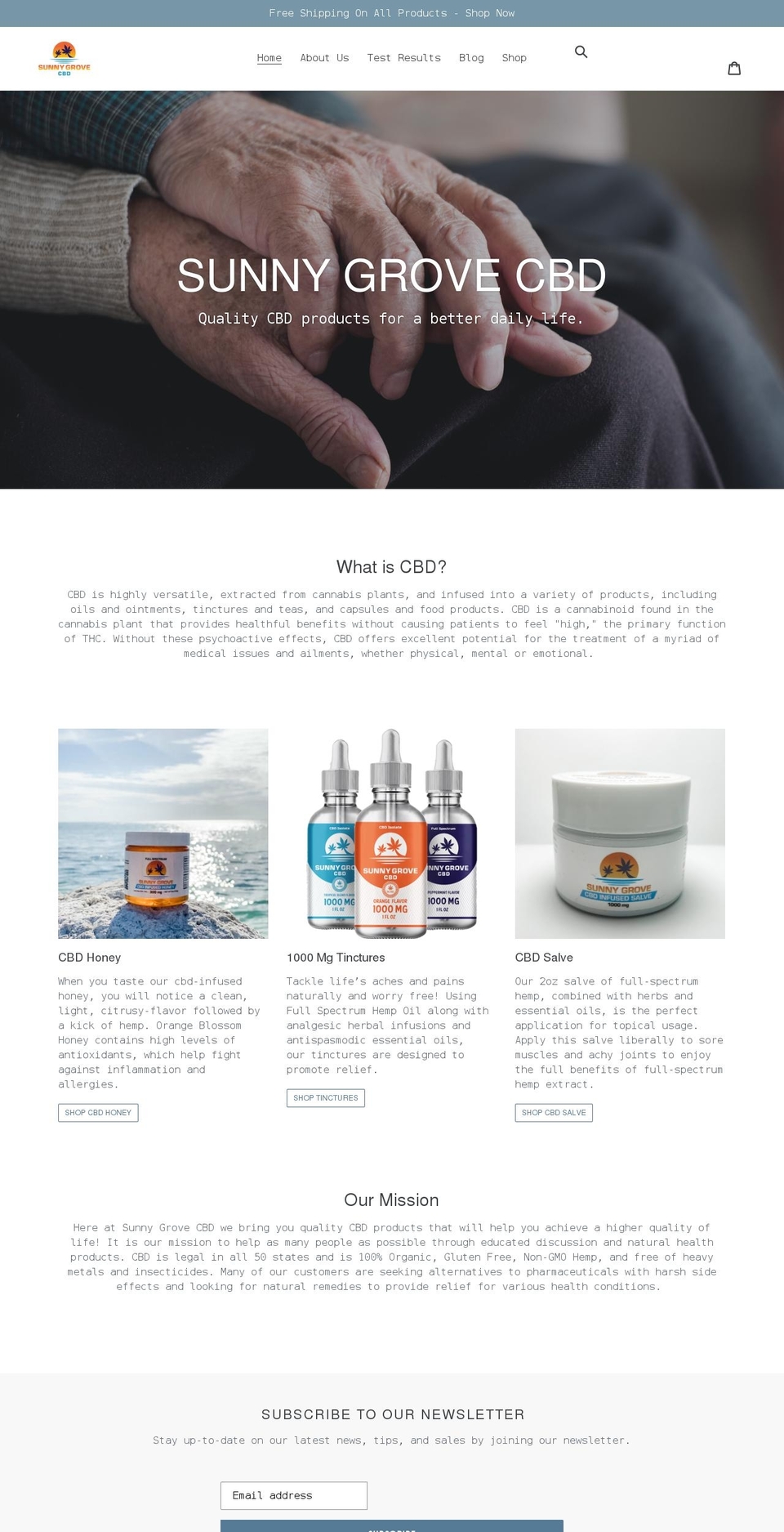 sunnygrovecbd.com shopify website screenshot