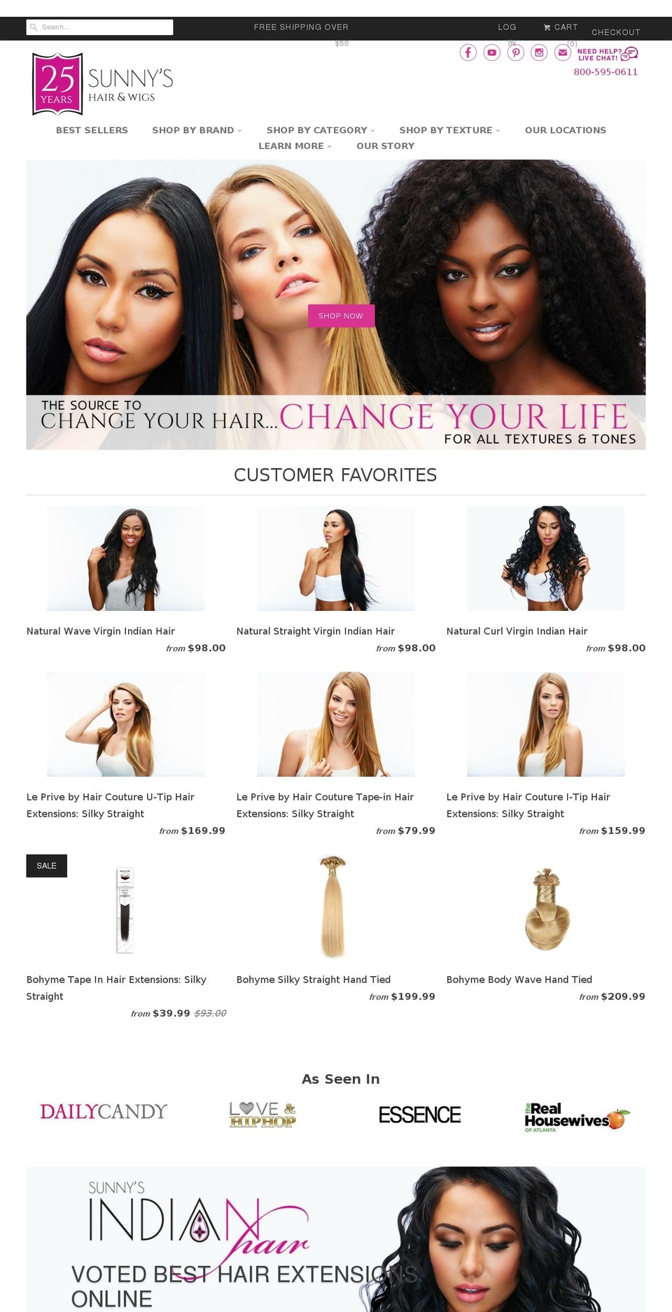 sunnyshairandwigs.com shopify website screenshot