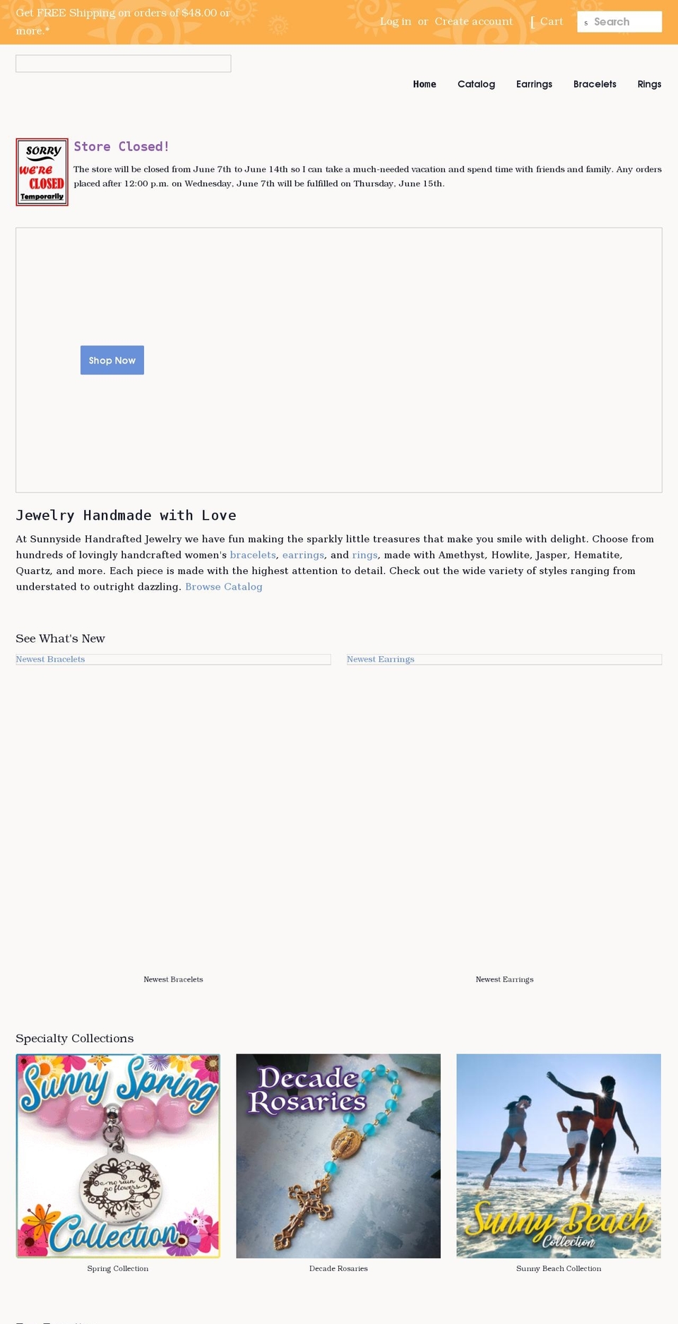 sunnysidehandcraftedjewelry.com shopify website screenshot