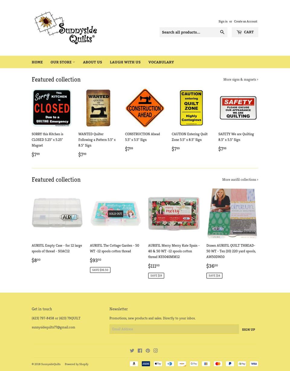 sunnysidequilts.com shopify website screenshot