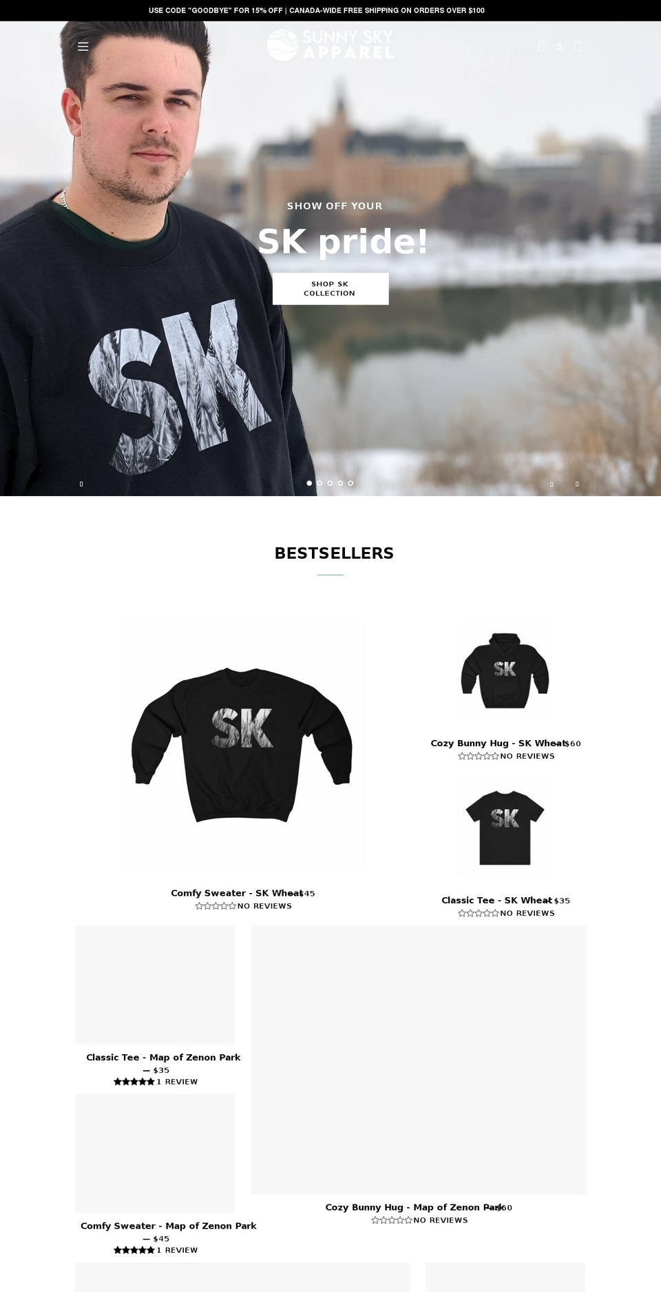 sunnyskyapparel.ca shopify website screenshot