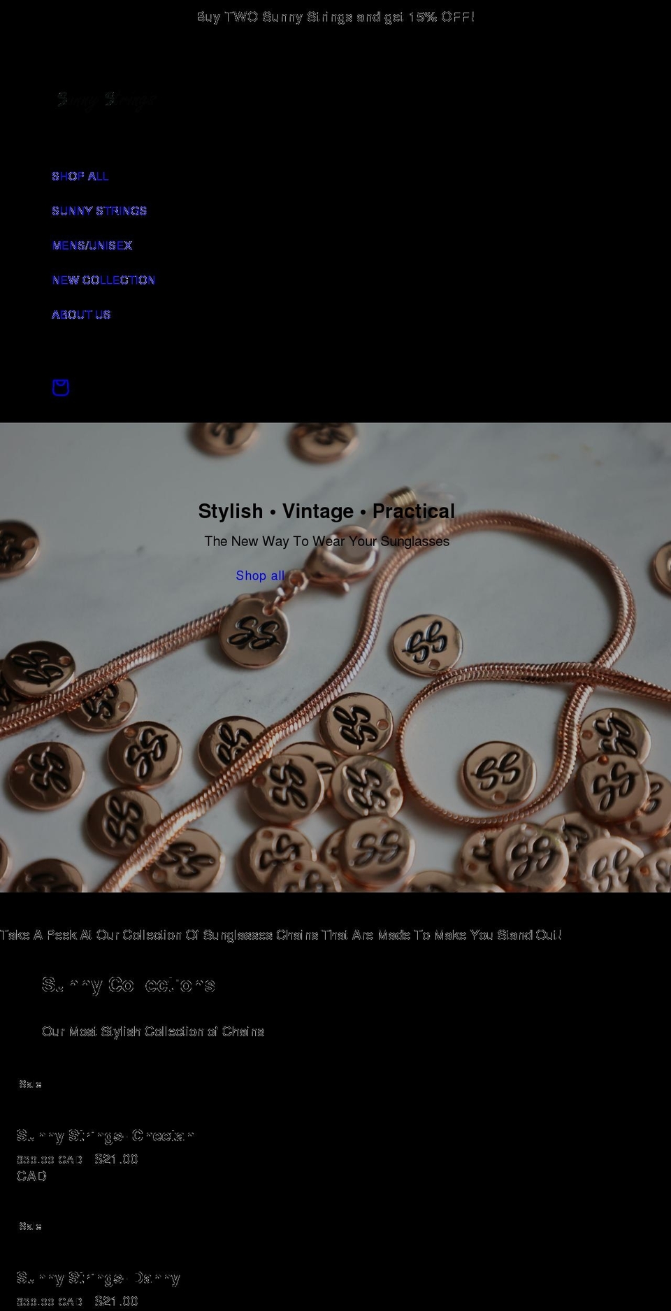 sunnystrings.com shopify website screenshot