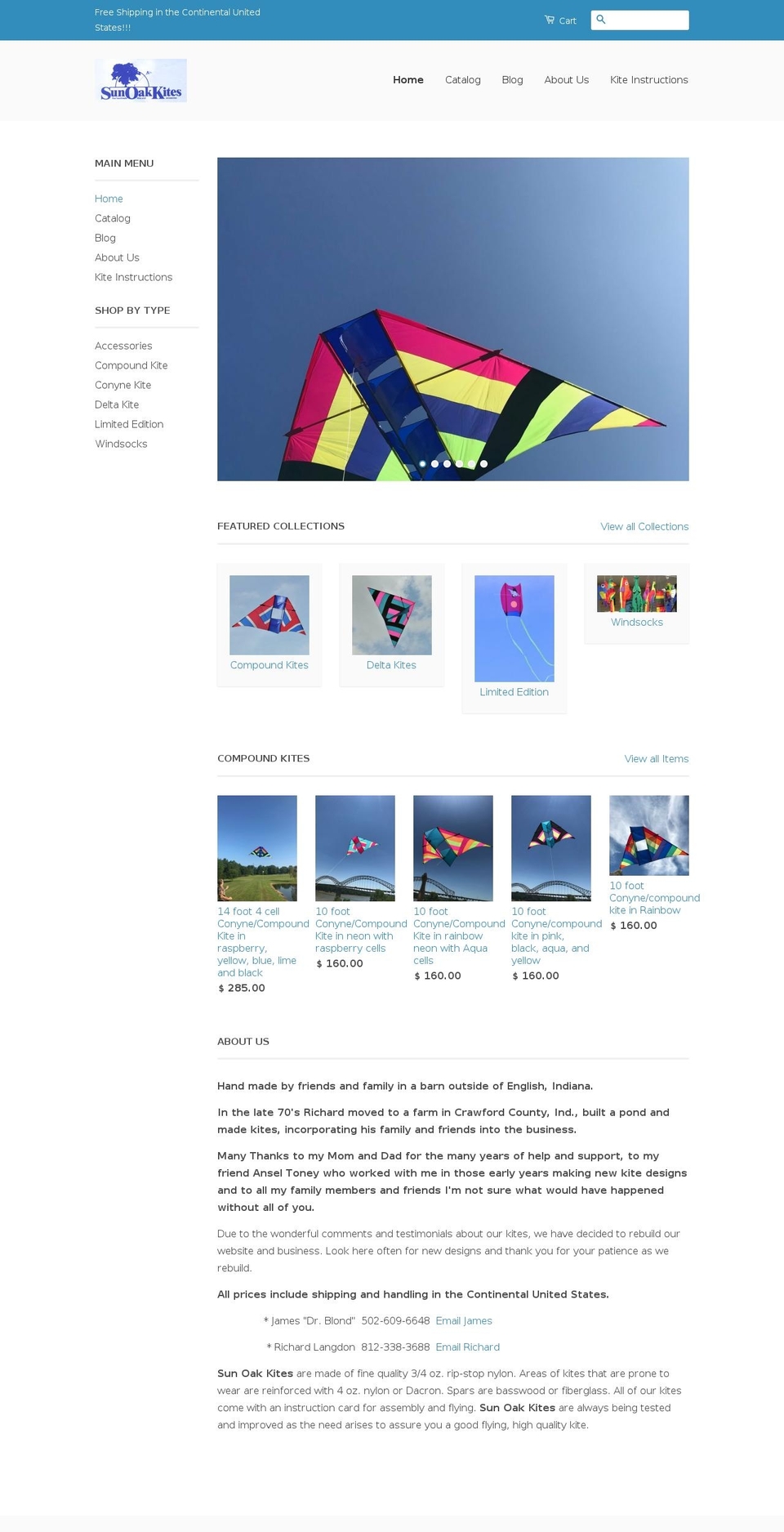 sunoakkites.com shopify website screenshot