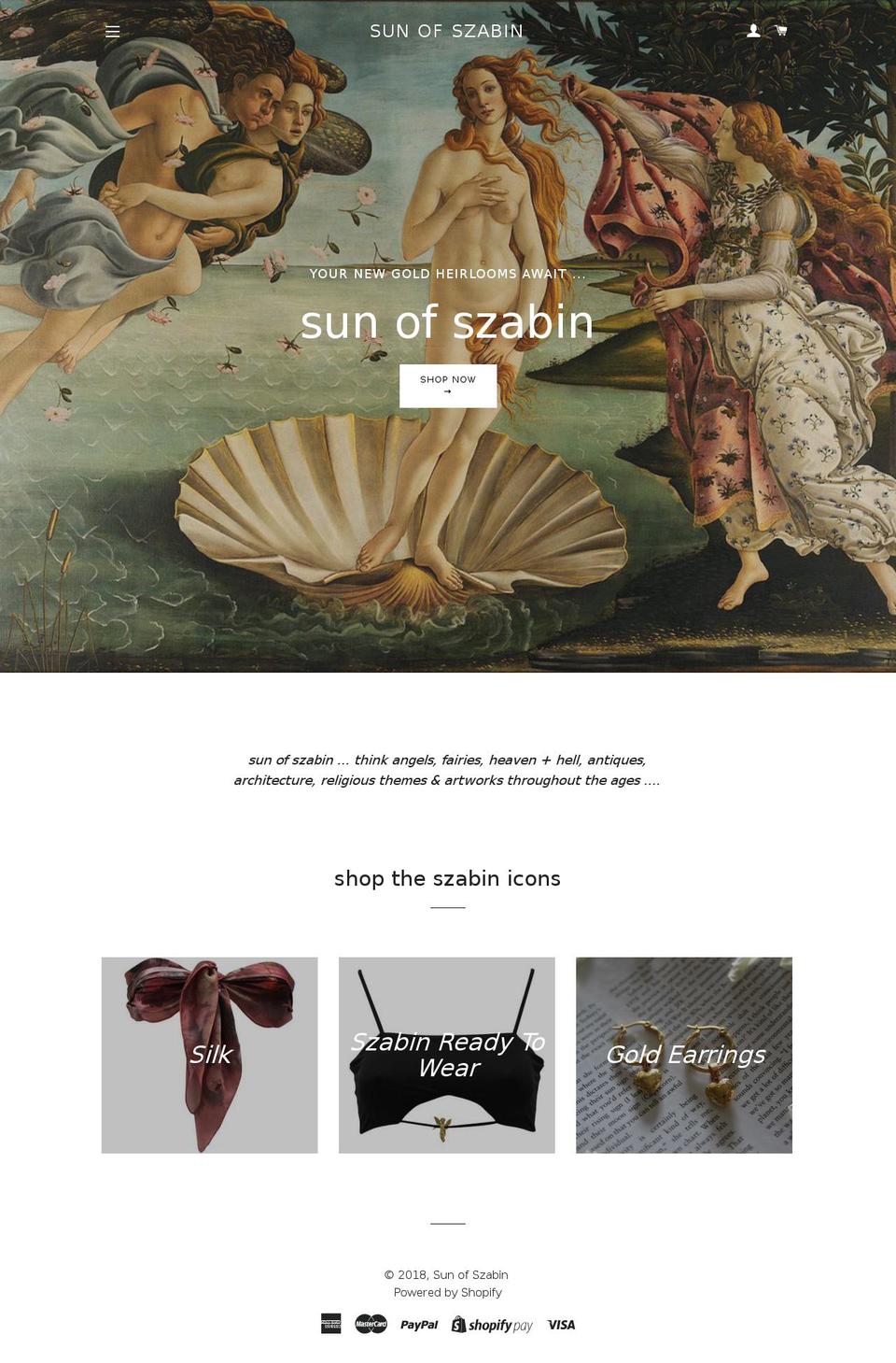 sunofszabin.com — Shopify storefront screenshot