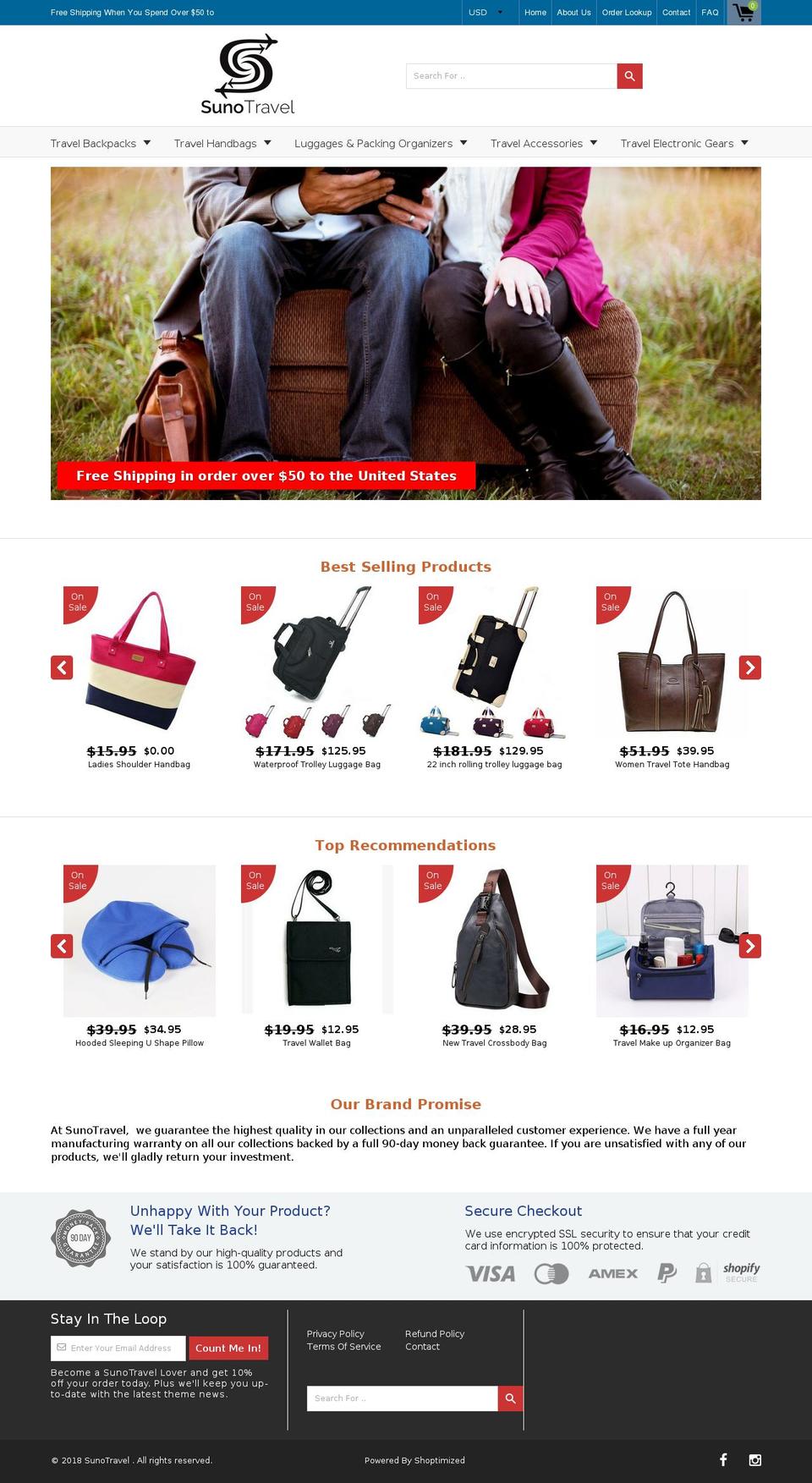sunotravel.com — Shopify storefront screenshot