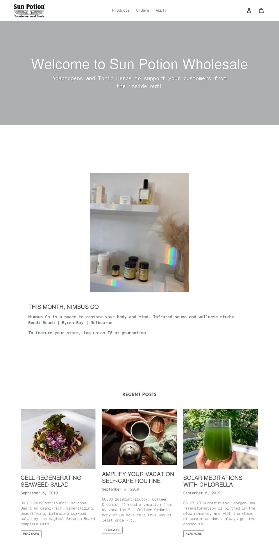 sunpotionwholesale.com shopify website screenshot