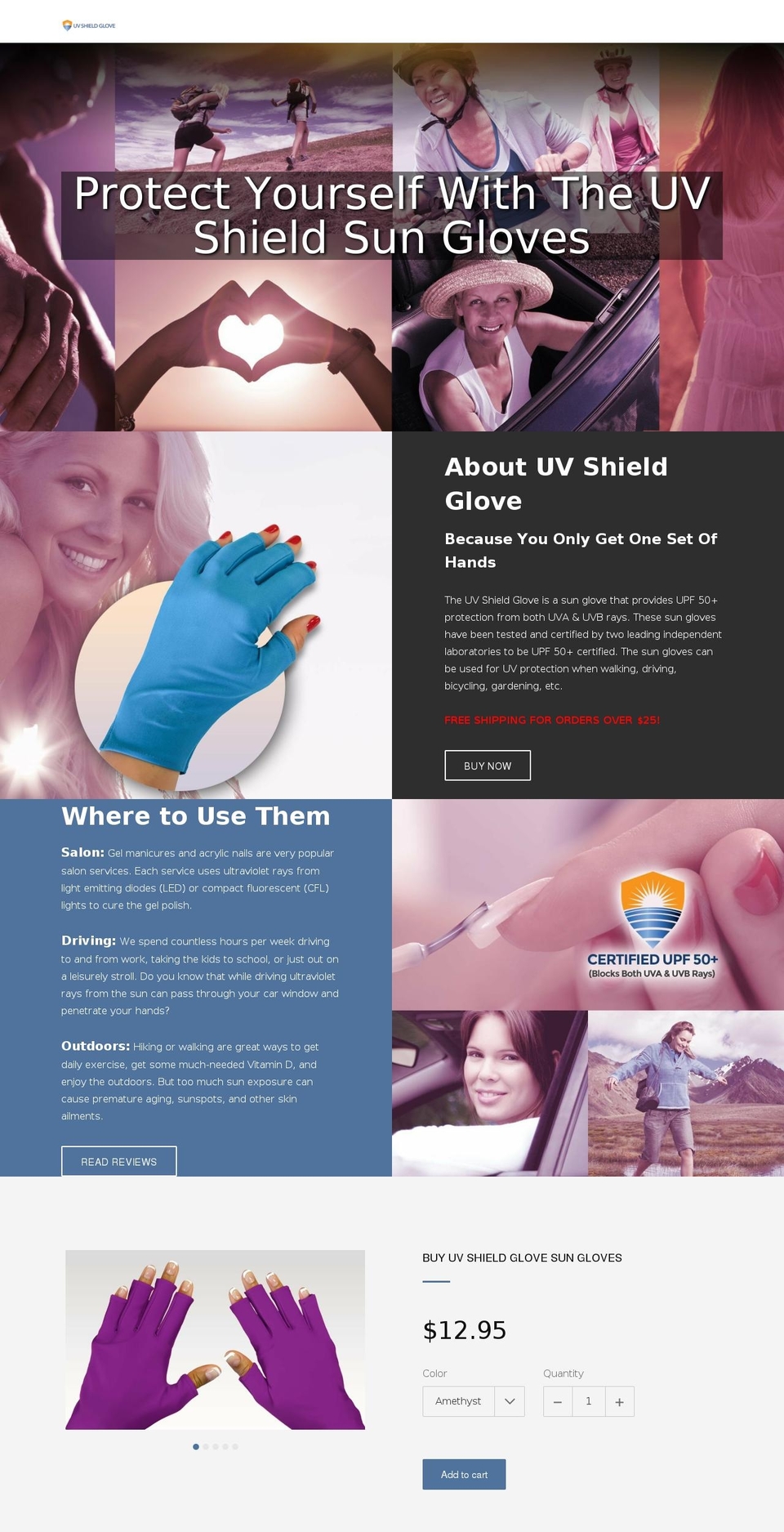 sunprotectiongloves.com shopify website screenshot