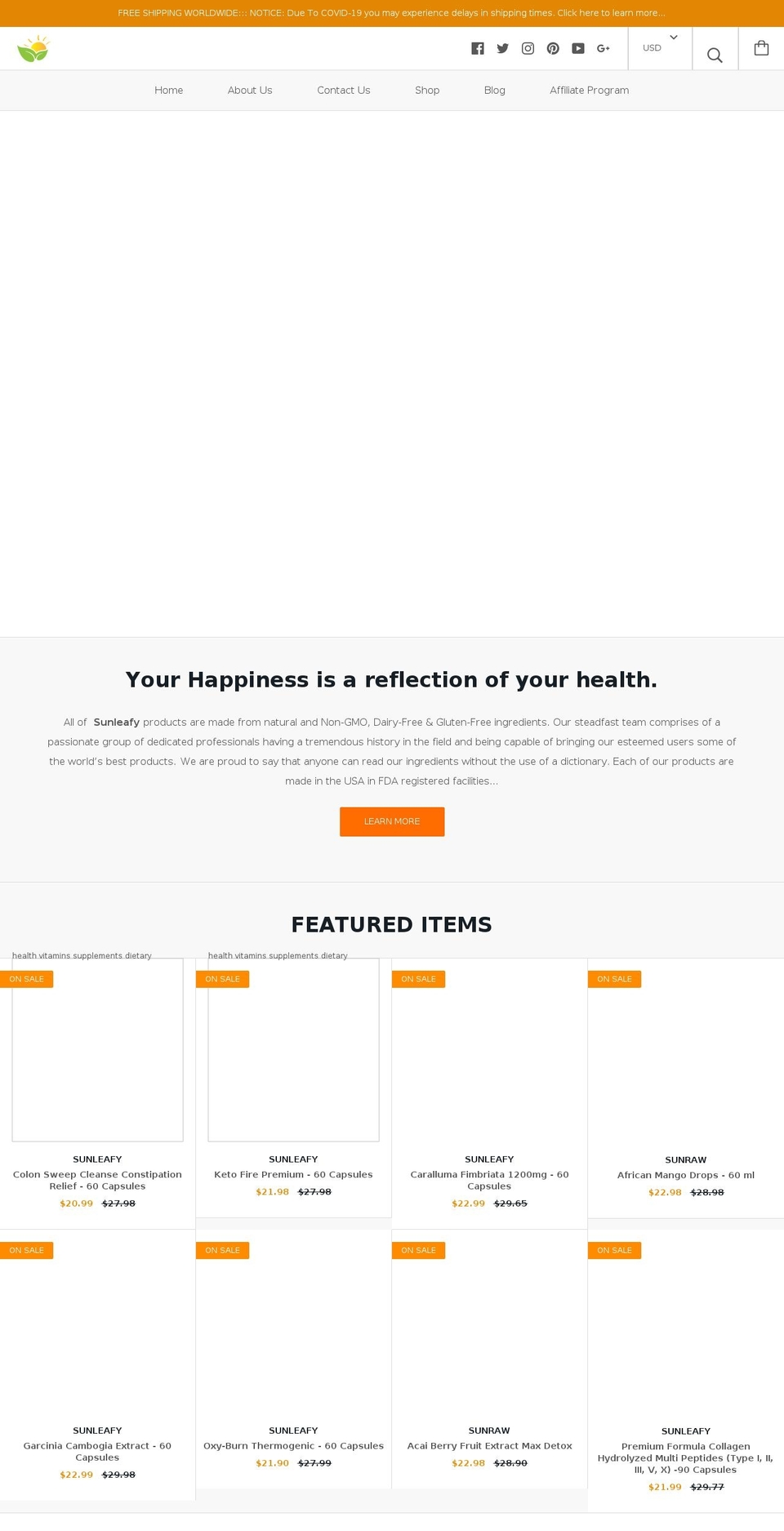 sunrawvitamins.com shopify website screenshot
