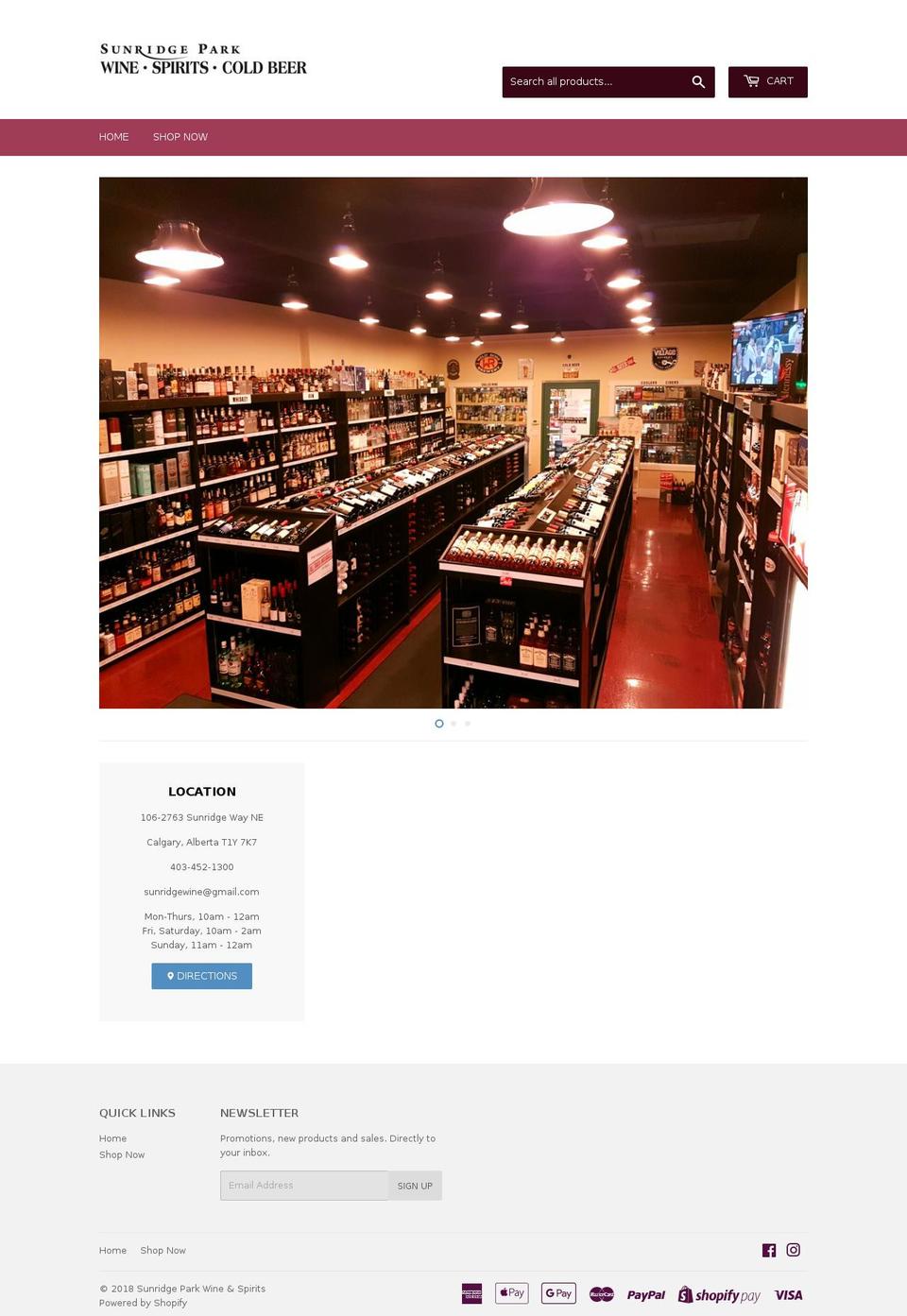 sunridgeliquor.com — Shopify storefront screenshot