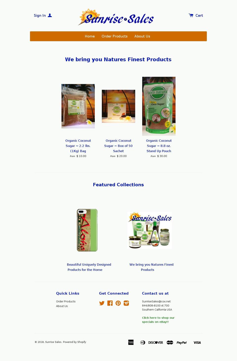 sunrise-sales.com shopify website screenshot