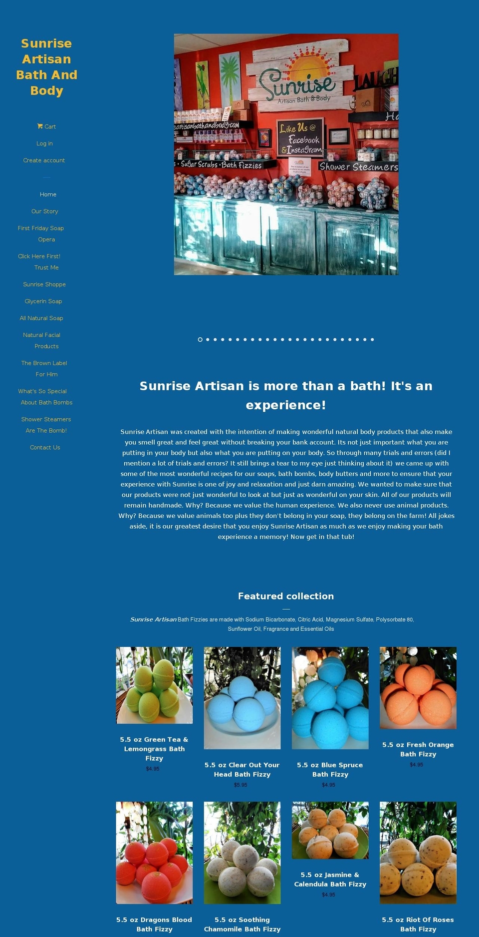 sunriseartisanbathandbody.com — Shopify storefront screenshot