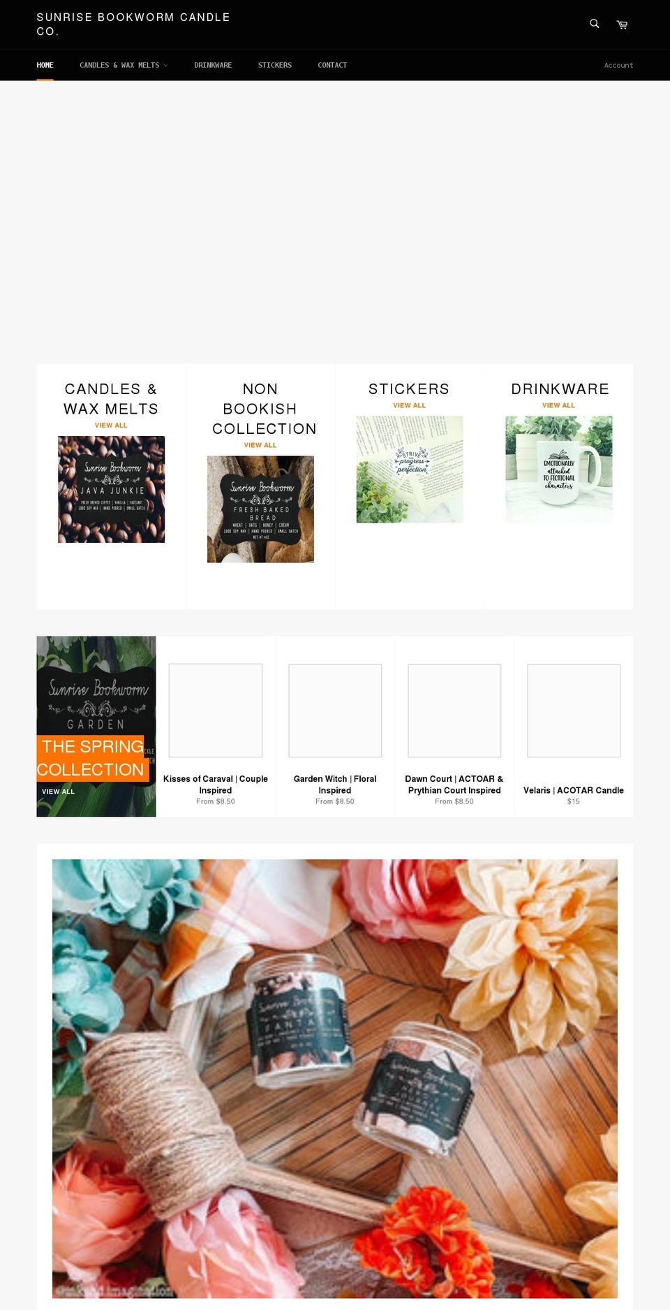 sunrisebookwormcandleco.com shopify website screenshot