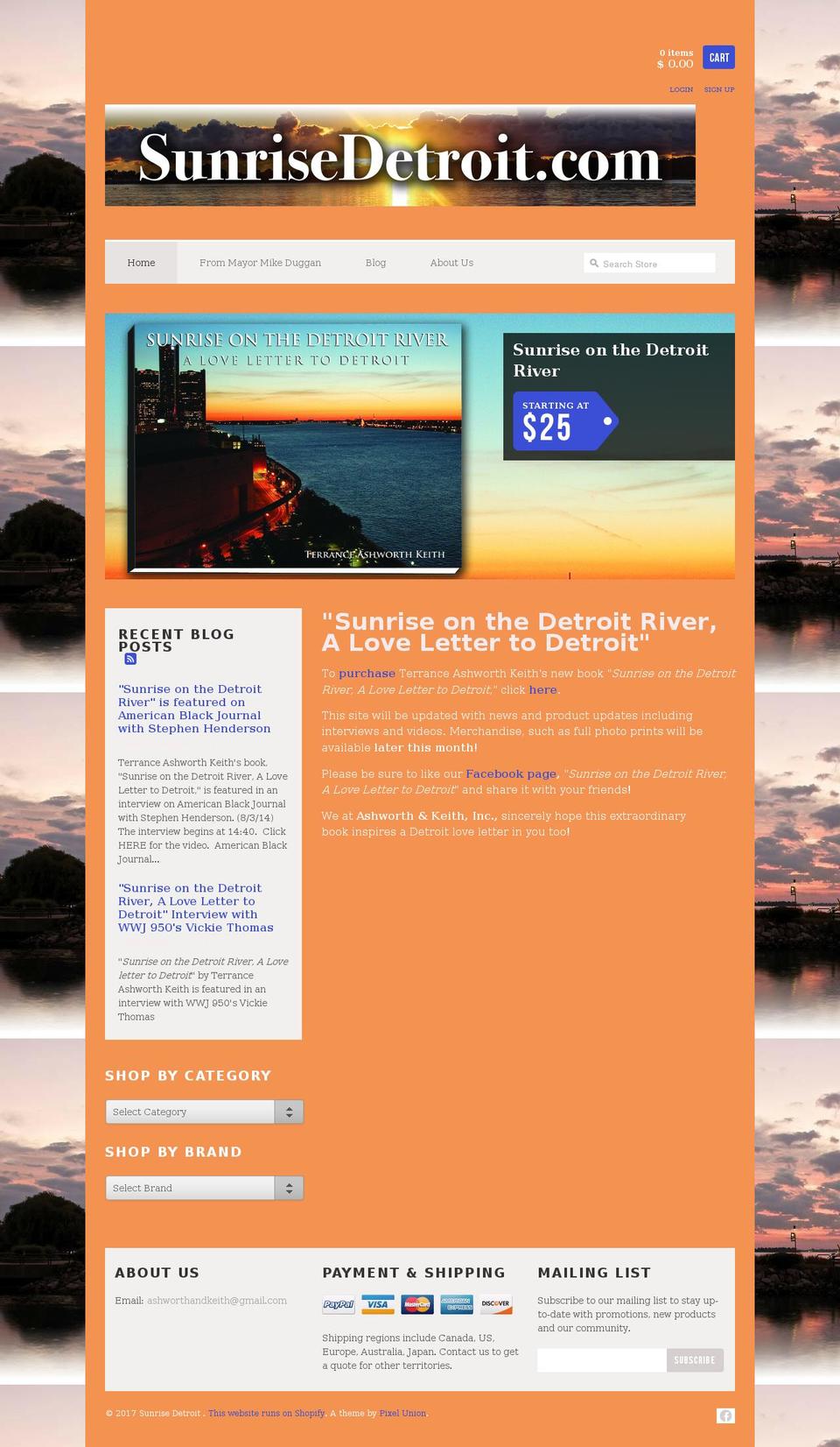 sunriseonthedetroitriver.com shopify website screenshot