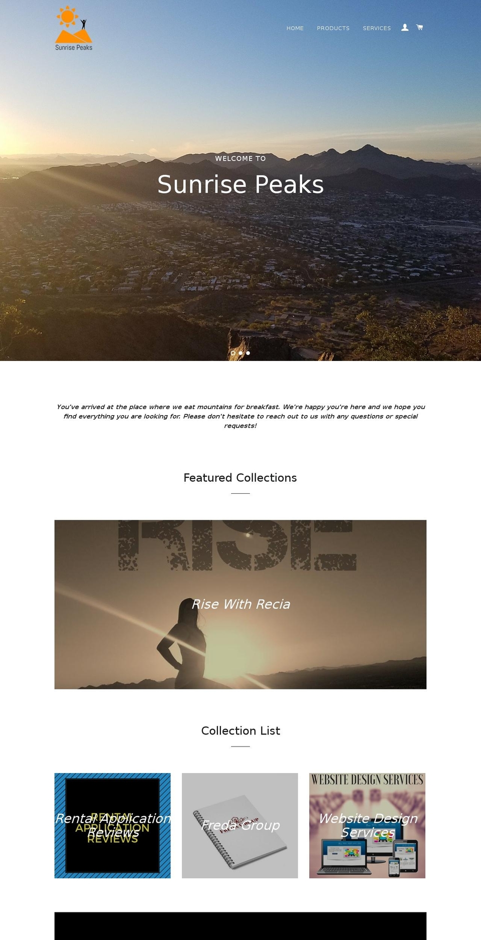 sunrisepeaks.com — Shopify storefront screenshot