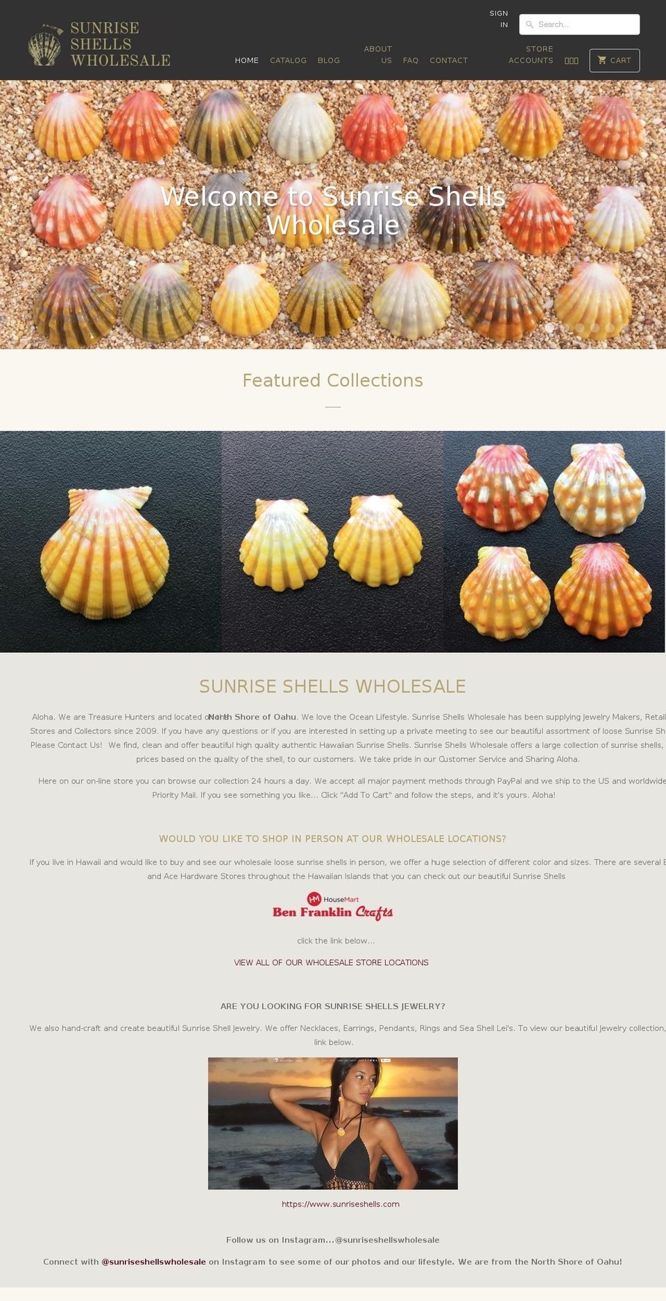 sunriseshellswholesale.com shopify website screenshot