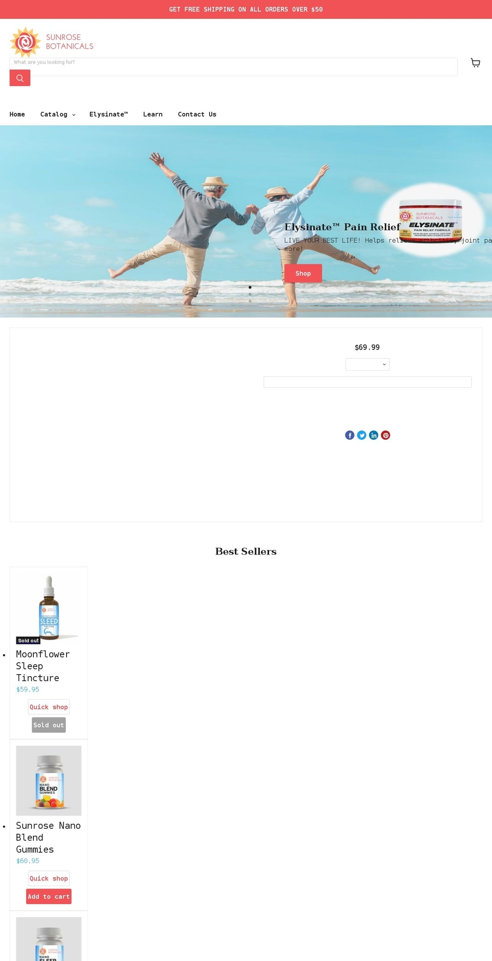 sunrosebotanicals.com shopify website screenshot