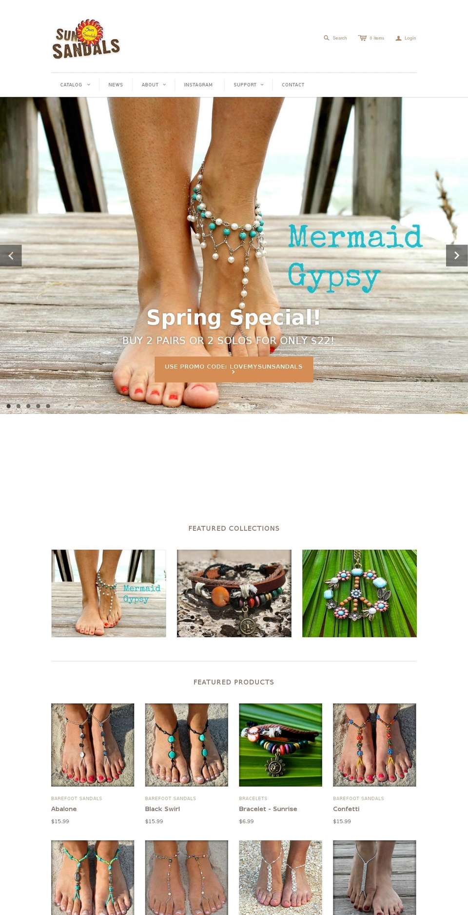 sunsandals.net shopify website screenshot