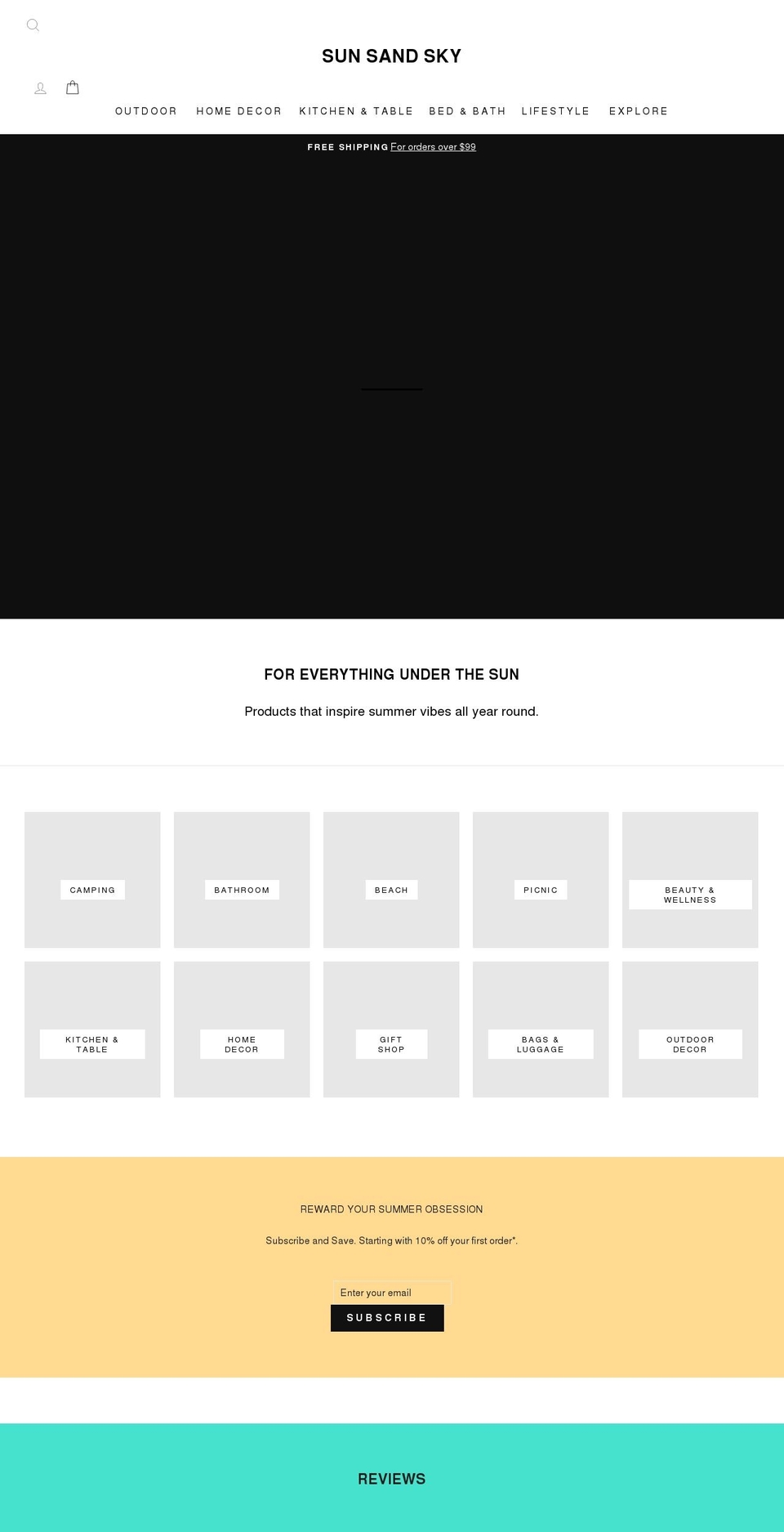 sunsandsky.com shopify website screenshot