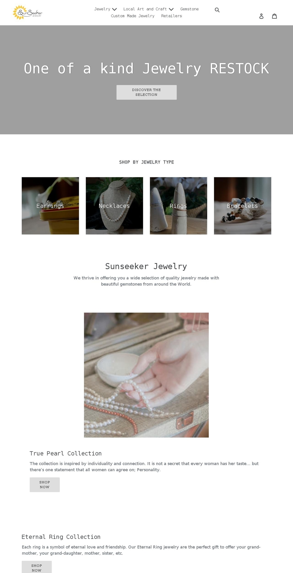 sunseekerjewelry.com shopify website screenshot