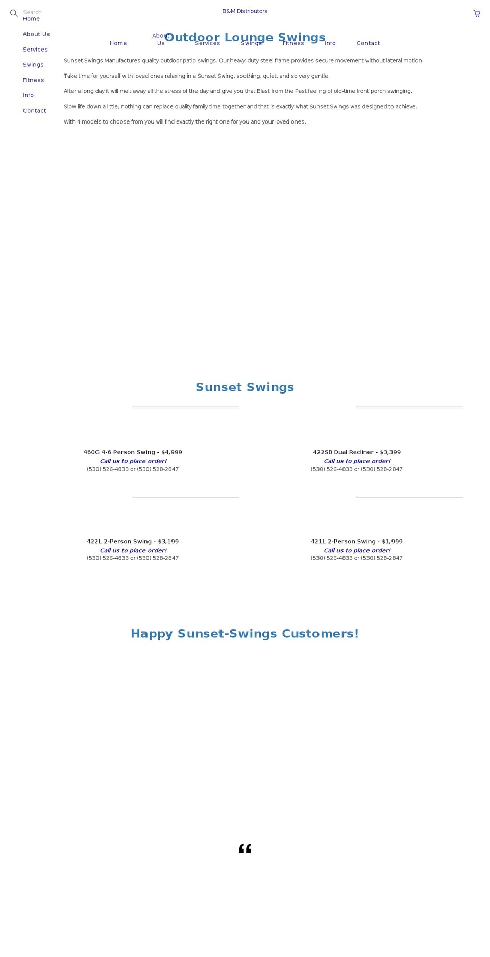 sunset-swings.com shopify website screenshot