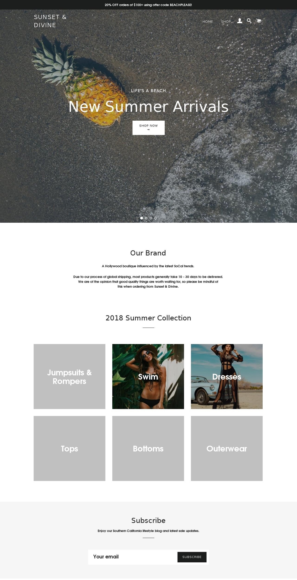 sunsetanddivine.com — Shopify storefront screenshot