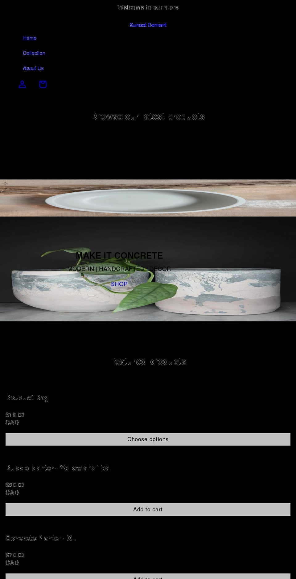 sunsetcement.com shopify website screenshot