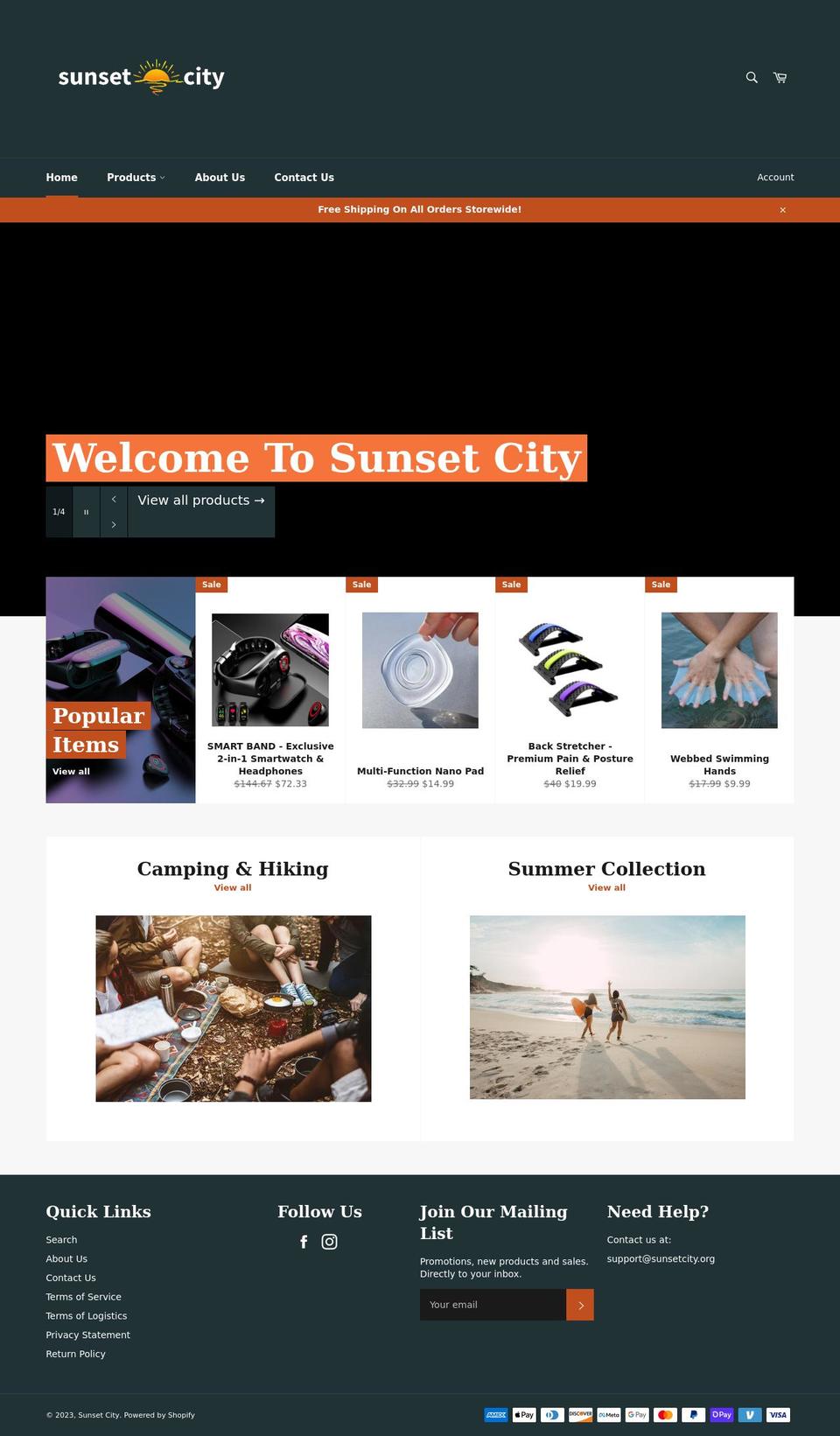 sunsetcity.org shopify website screenshot