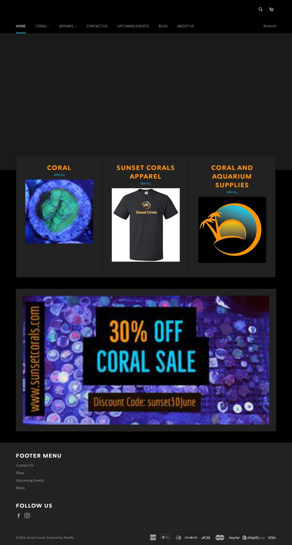sunsetcorals.com shopify website screenshot