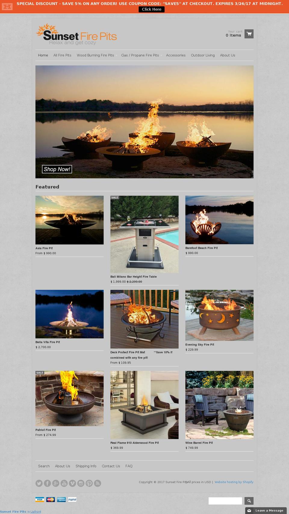 React Shopify theme site example sunsetfirepits.com