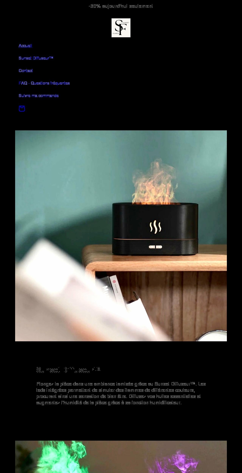 sunsetflames.com shopify website screenshot