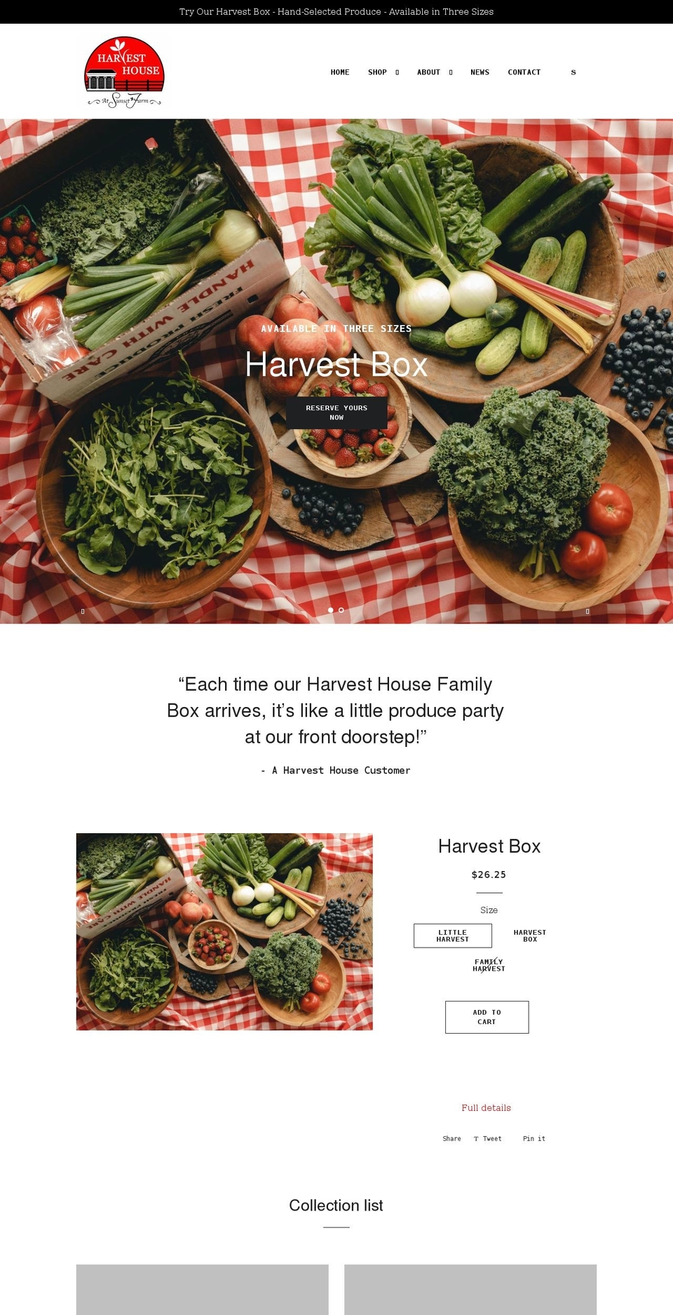 sunsetharvest.farm shopify website screenshot