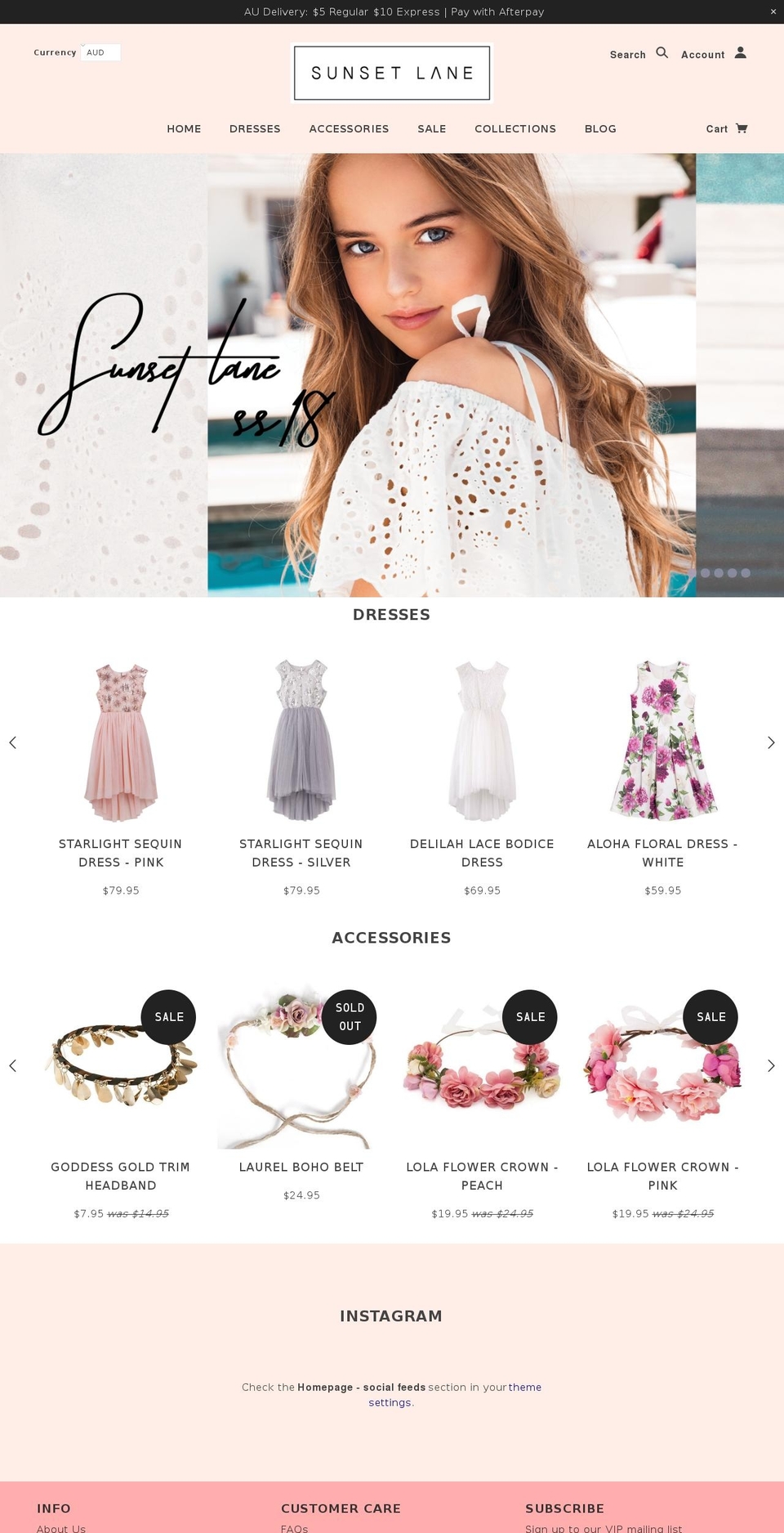sunsetlane.com.au shopify website screenshot