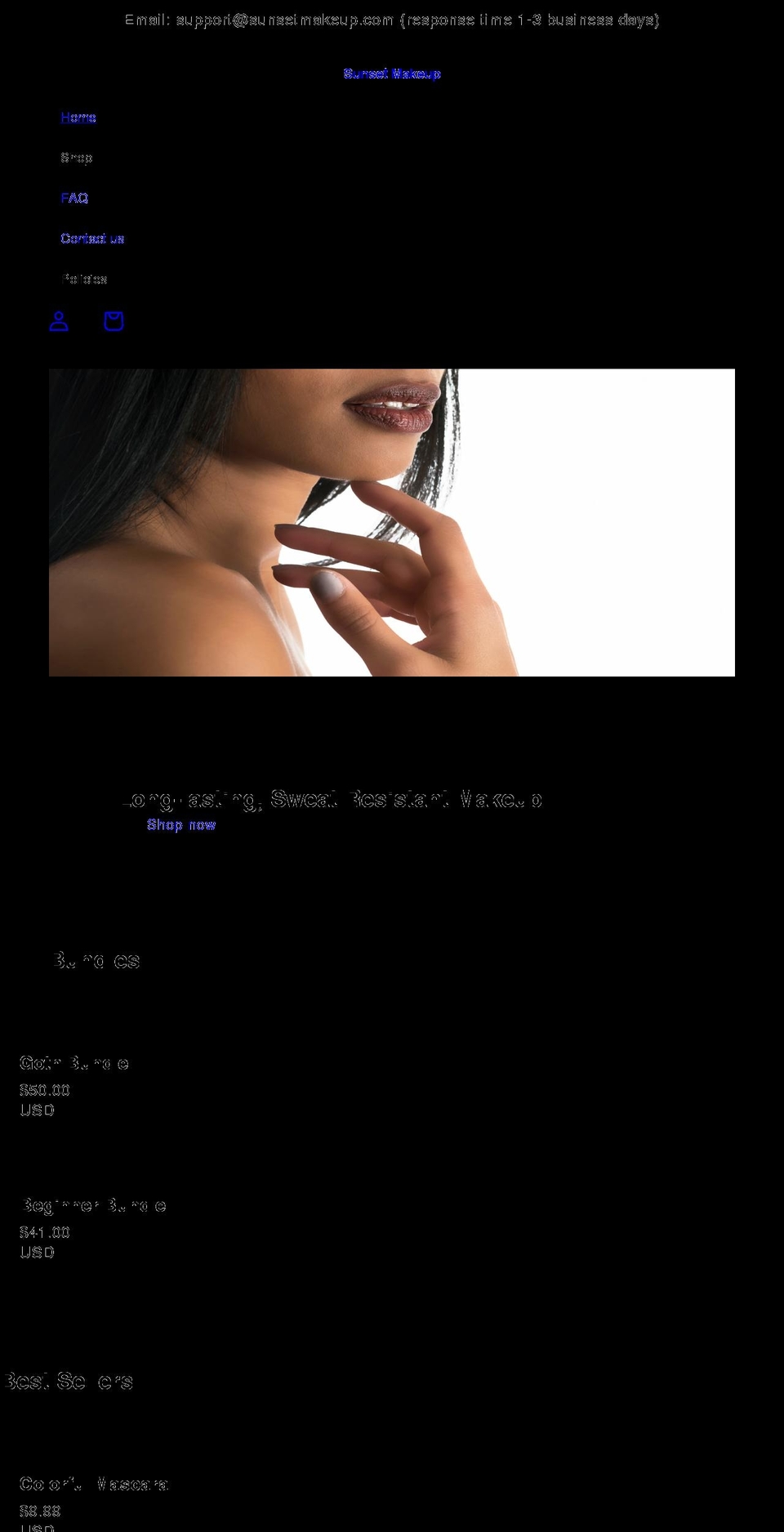 sunsetmakeup.com shopify website screenshot