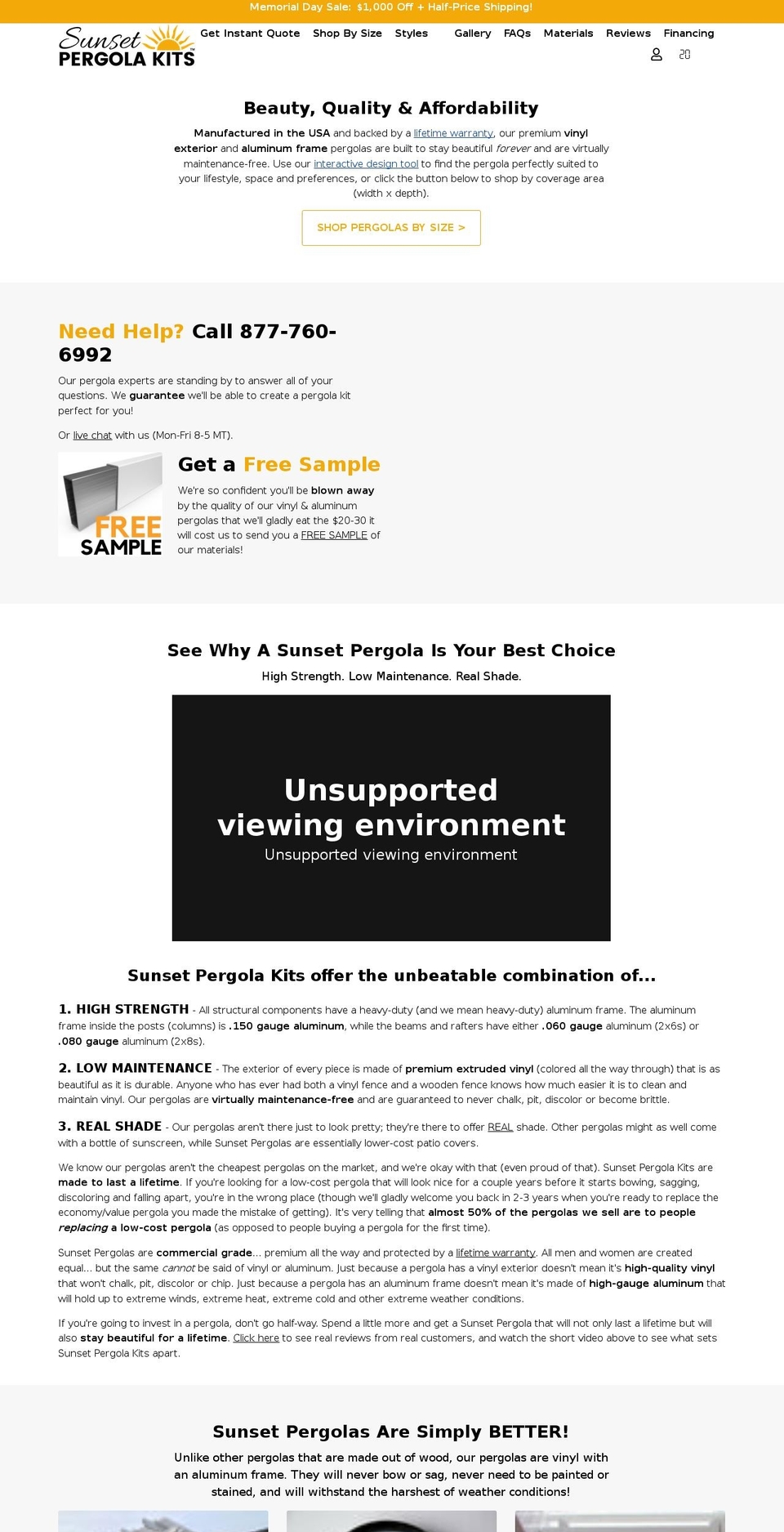 sunsetpergolakits.com shopify website screenshot