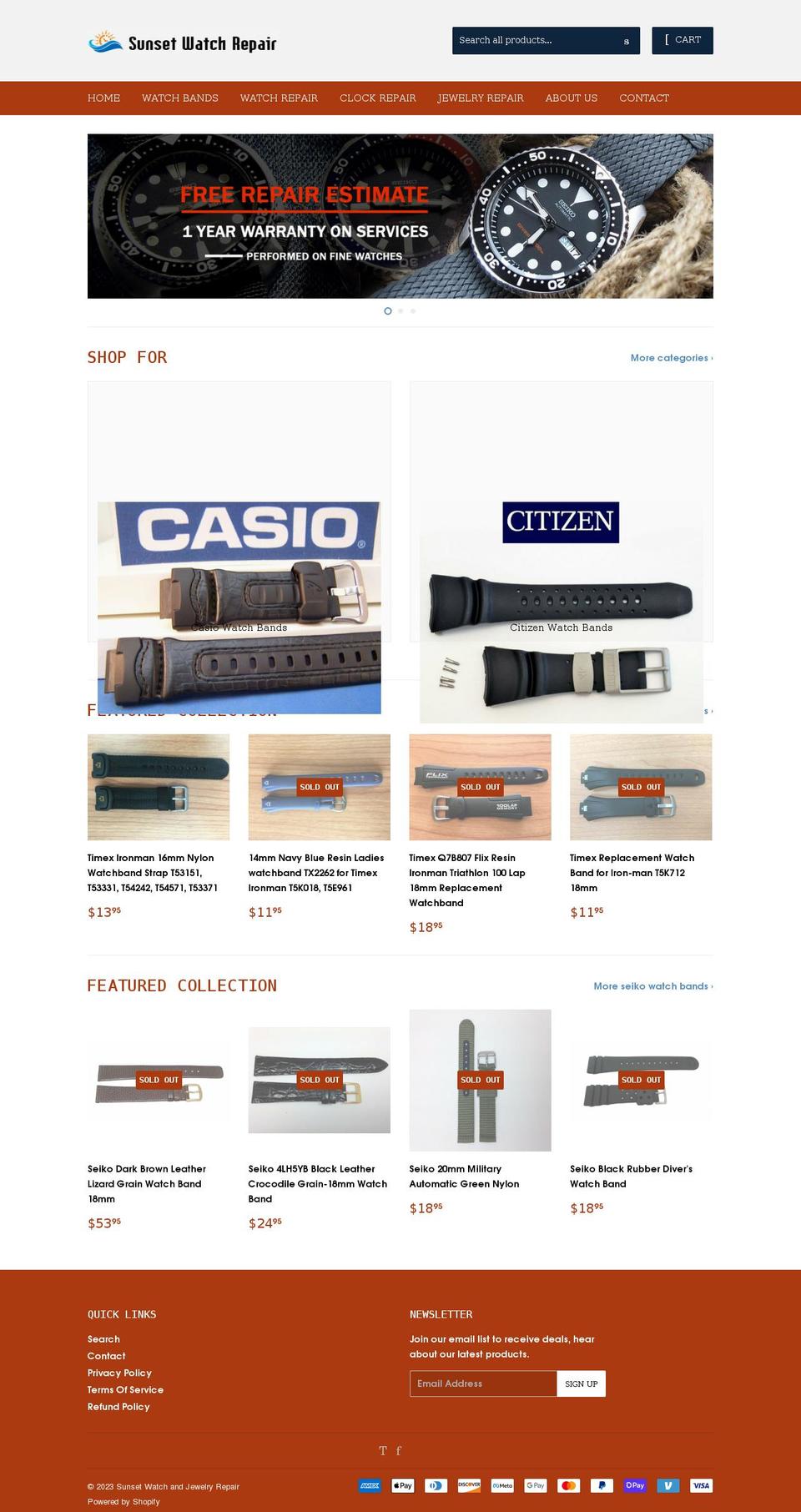 sunsetwatchrepair.com shopify website screenshot