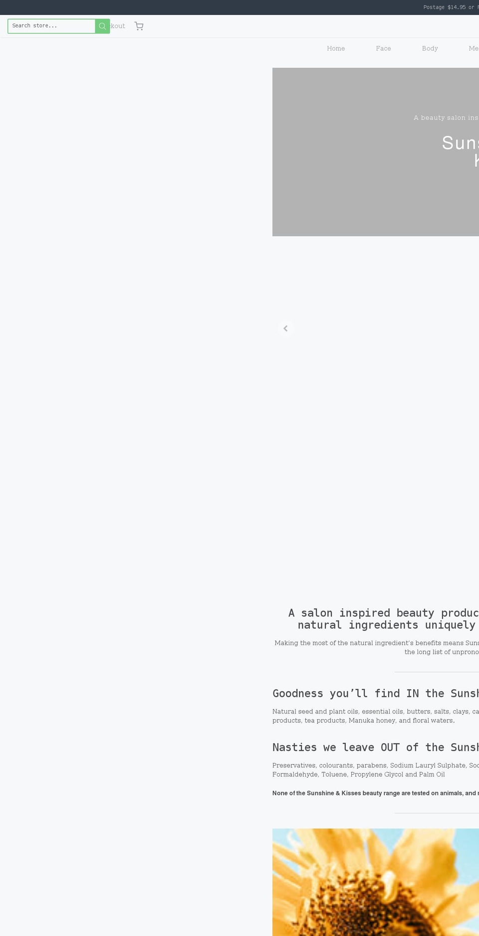 sunshineandkisses.com.au shopify website screenshot
