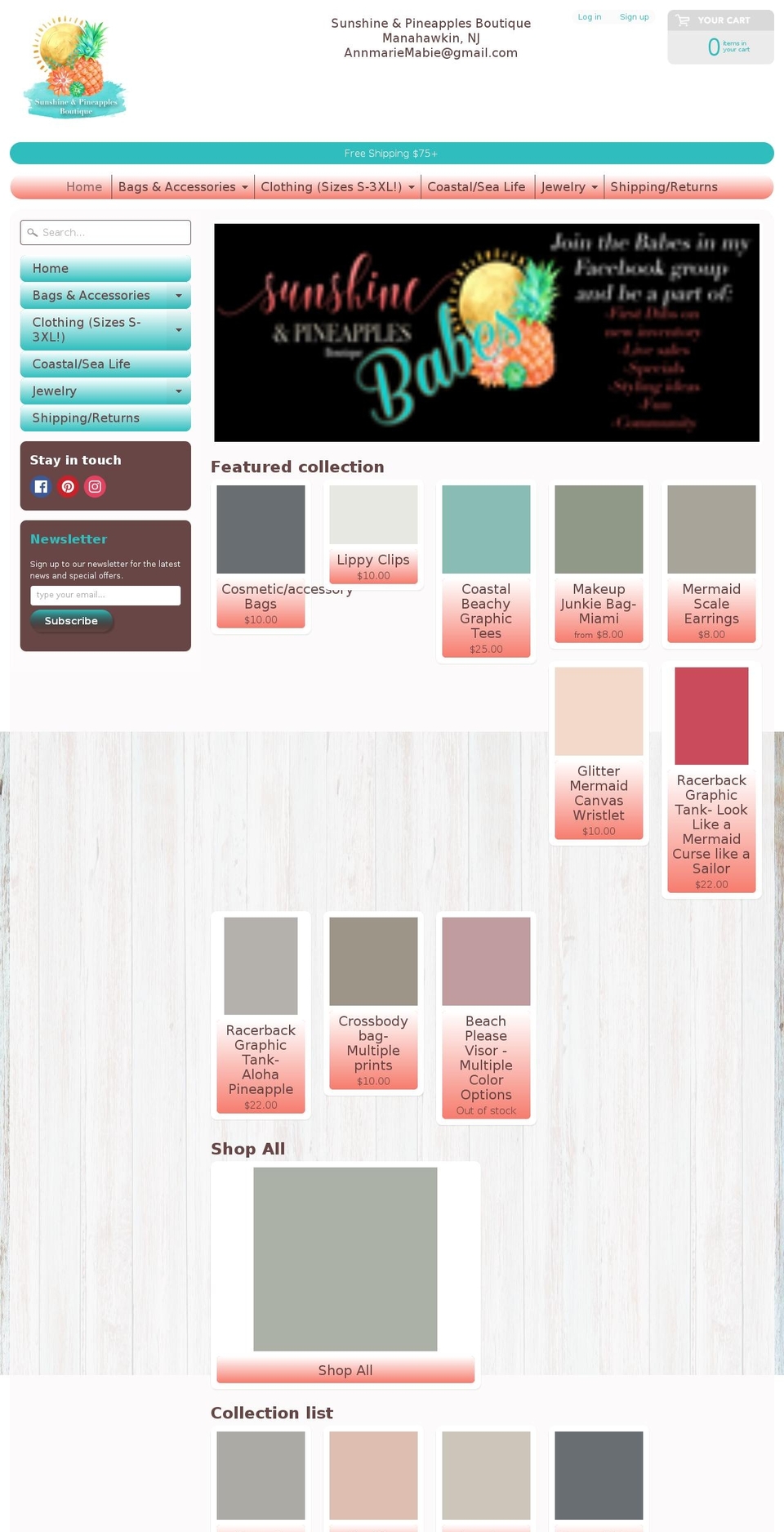 sunshineandpineapplesboutique.com — Shopify storefront screenshot
