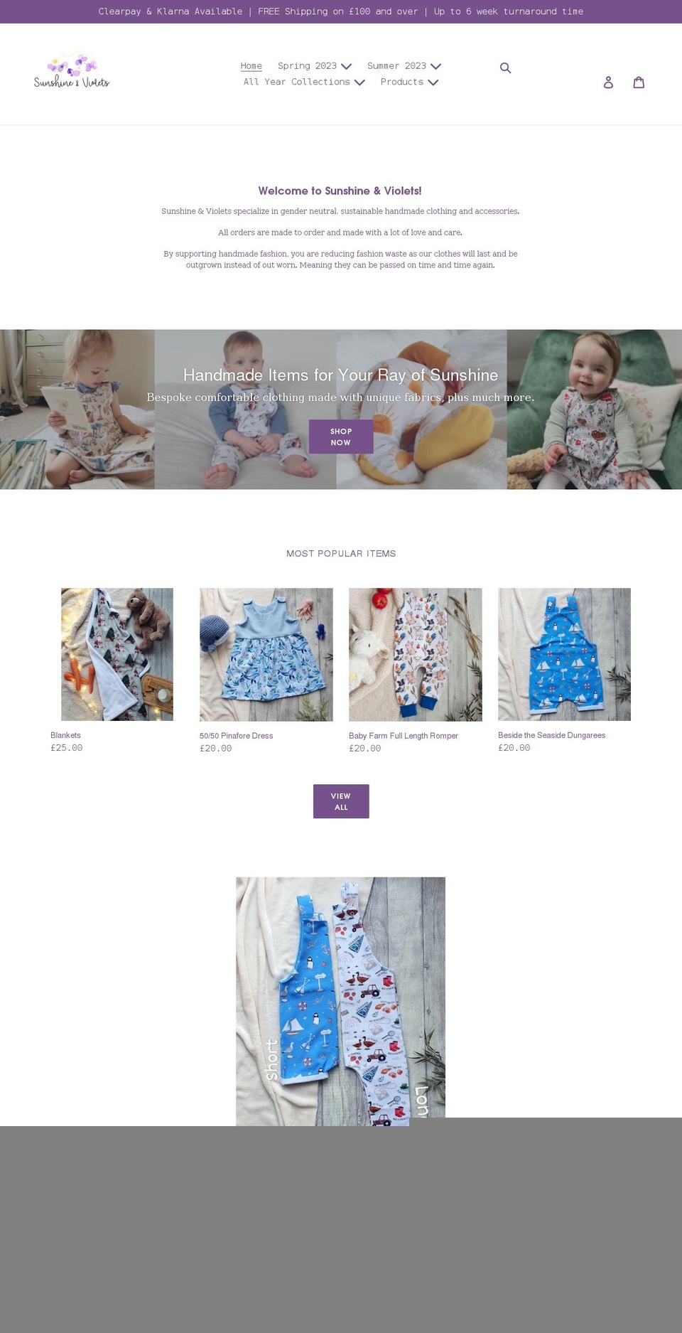 sunshineandviolets.co.uk shopify website screenshot