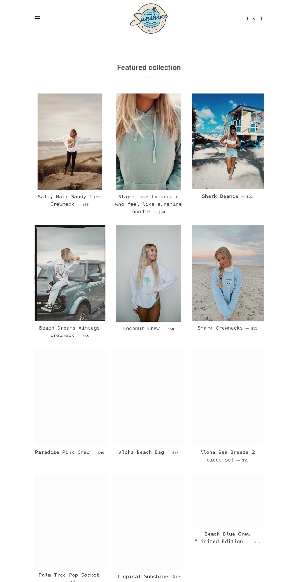 sunshinebeachco.com shopify website screenshot