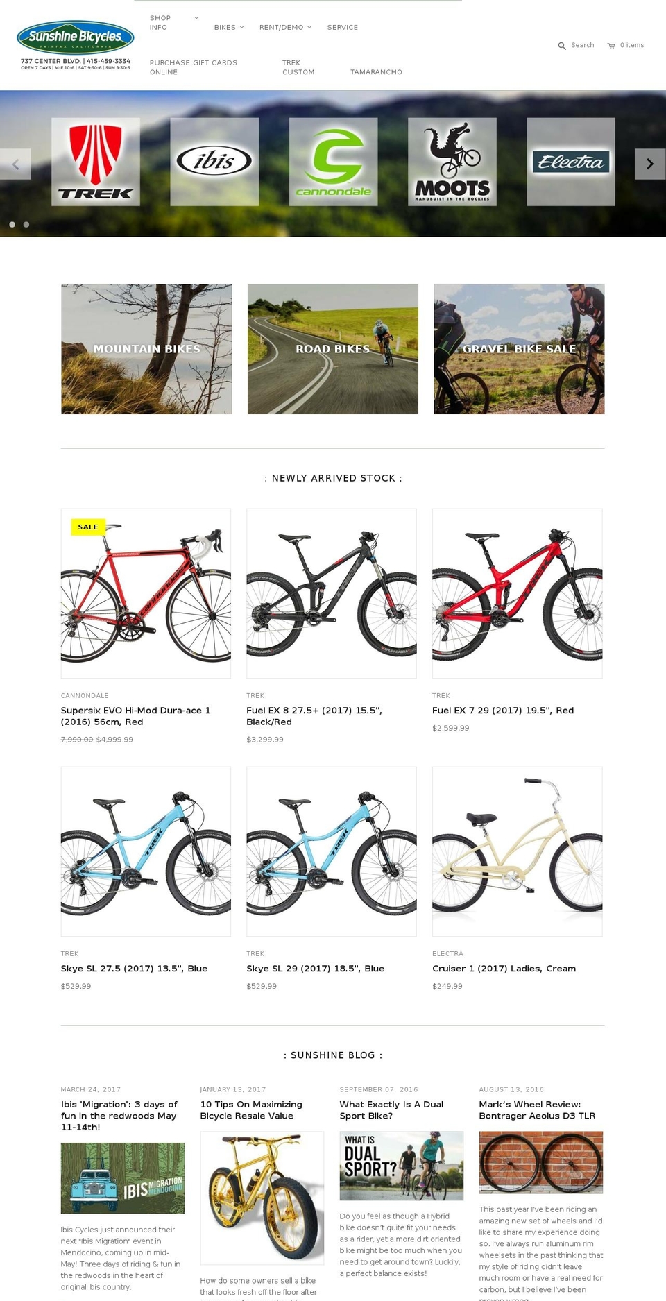 sunshinebicycle.com shopify website screenshot
