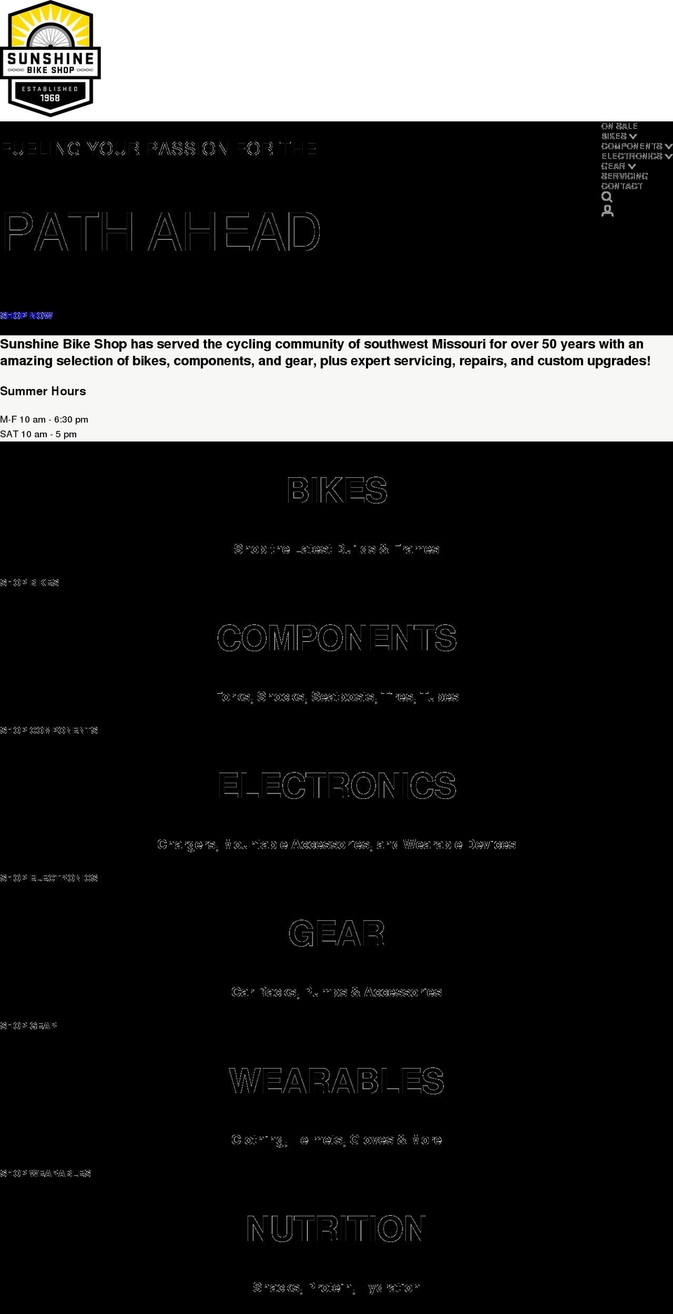sunshinebike.com shopify website screenshot