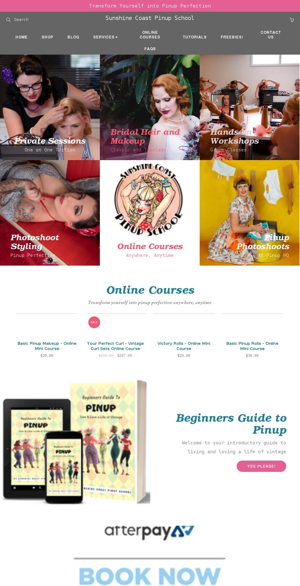 sunshinecoastpinupschool.com shopify website screenshot