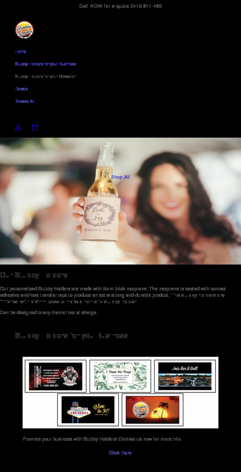 sunshinegraphics.com.au shopify website screenshot