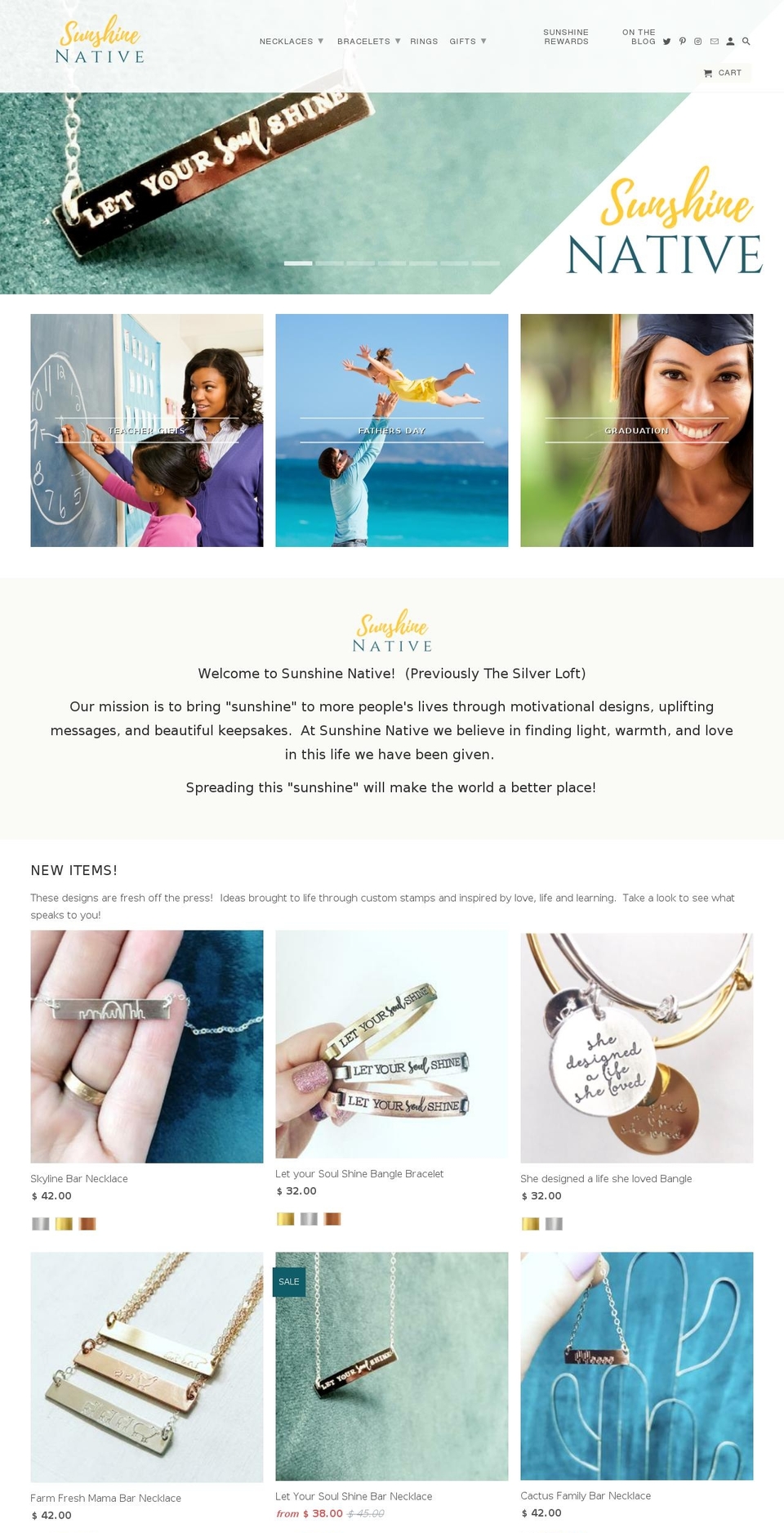 sunshinenative.com — Shopify storefront screenshot
