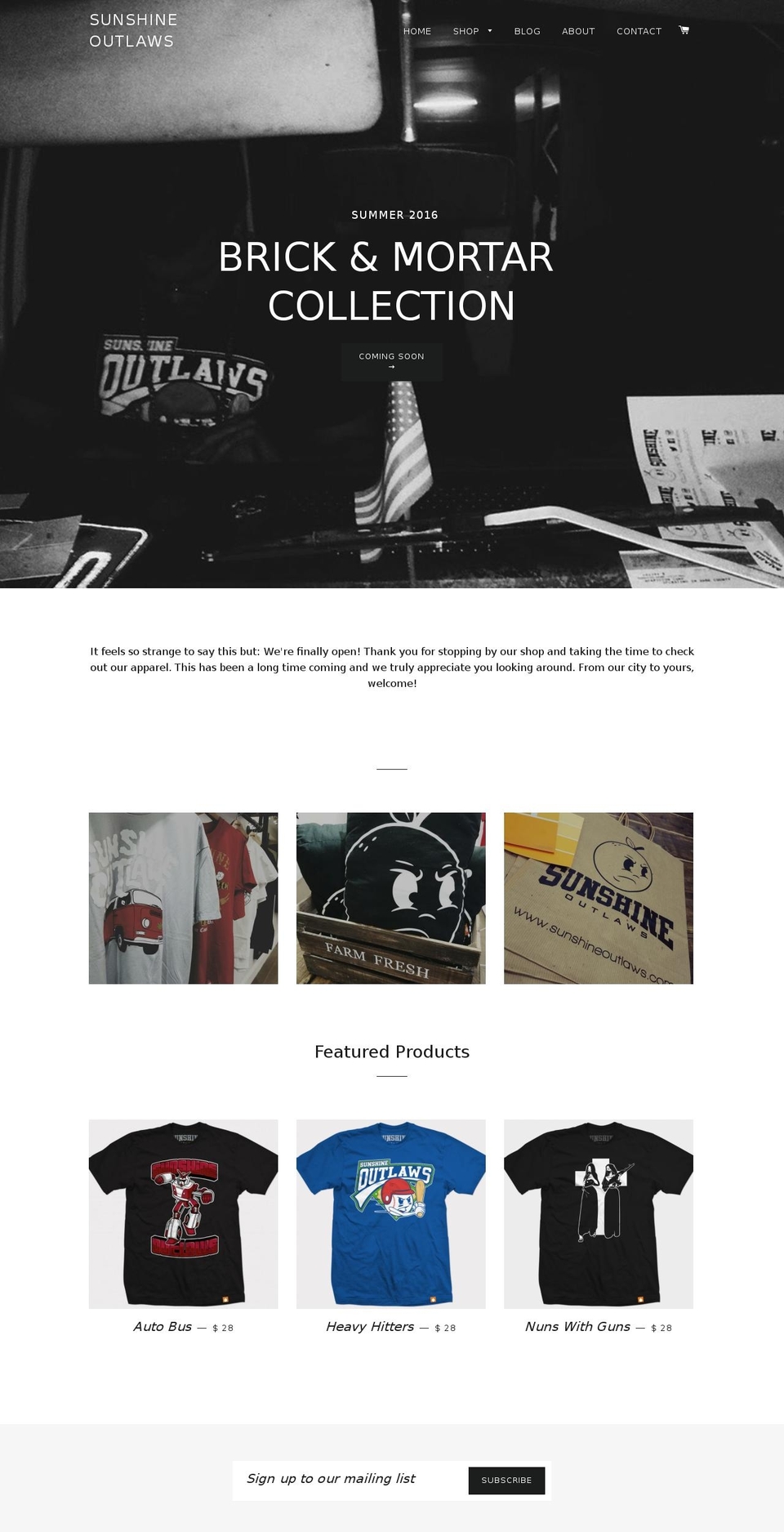 sunshineoutlaws.com shopify website screenshot