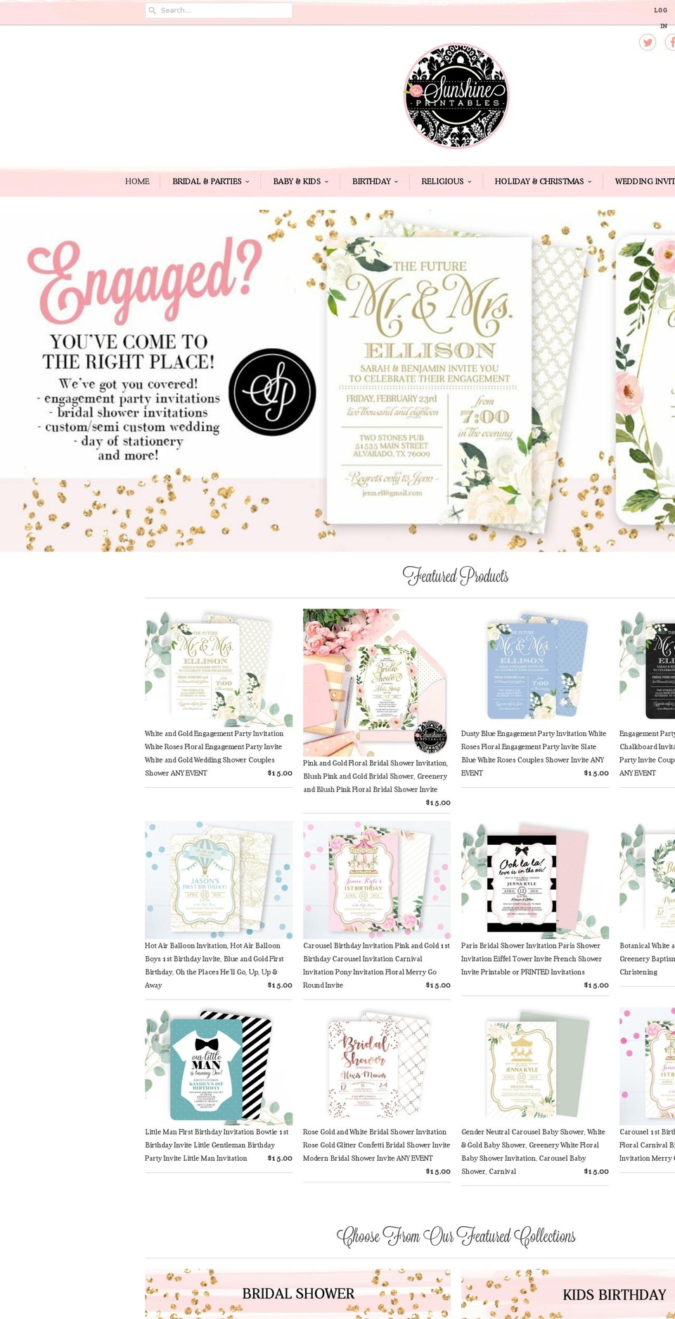 sunshineprintables.com — Shopify storefront screenshot