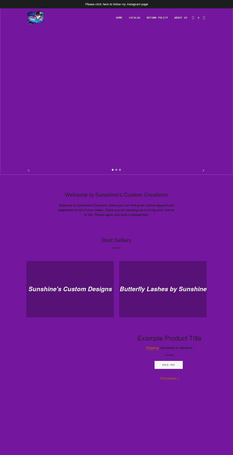 sunshinescustomdesigns.com shopify website screenshot